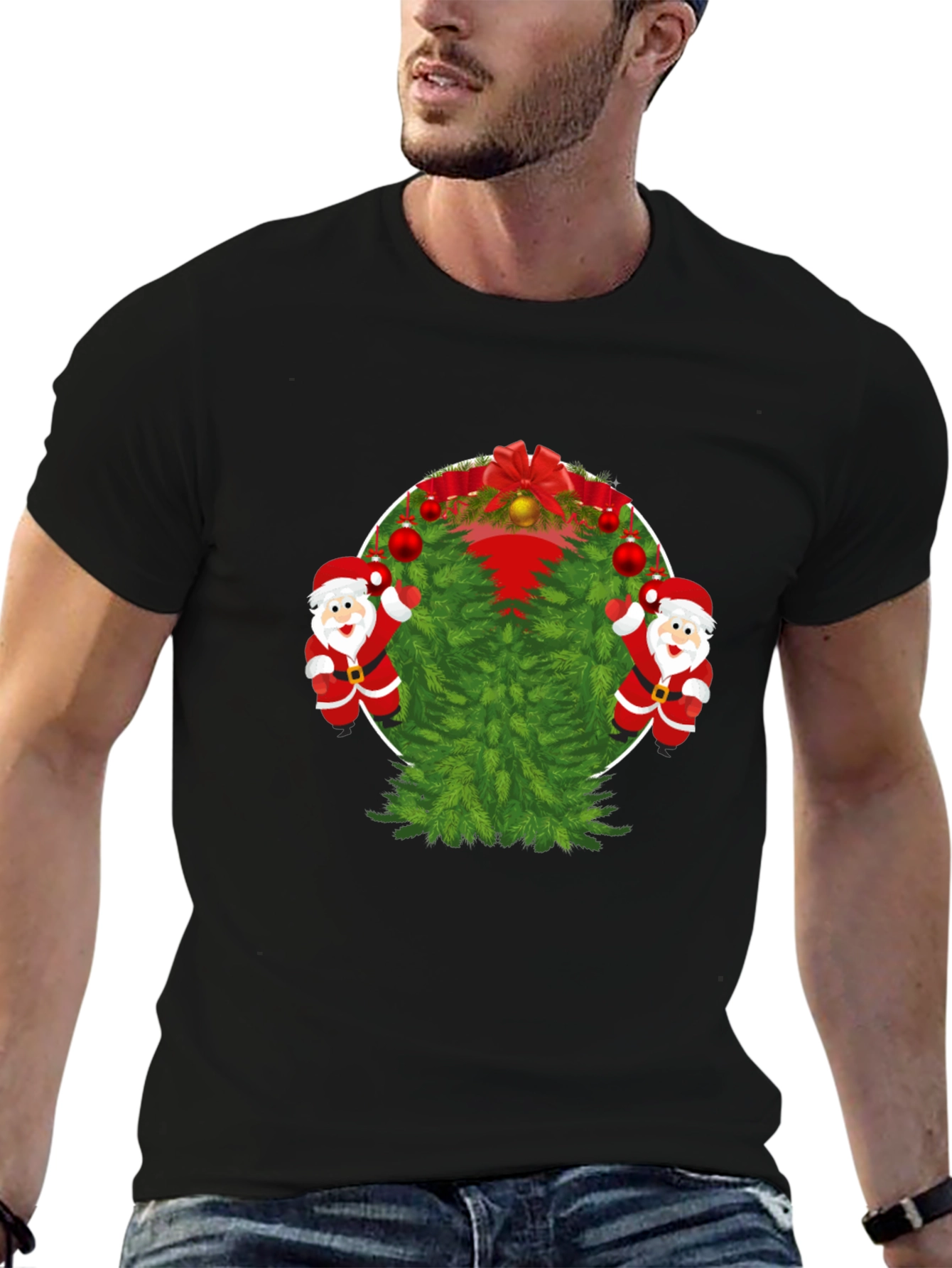 Festive Christmas Tree & Santa T-Shirt