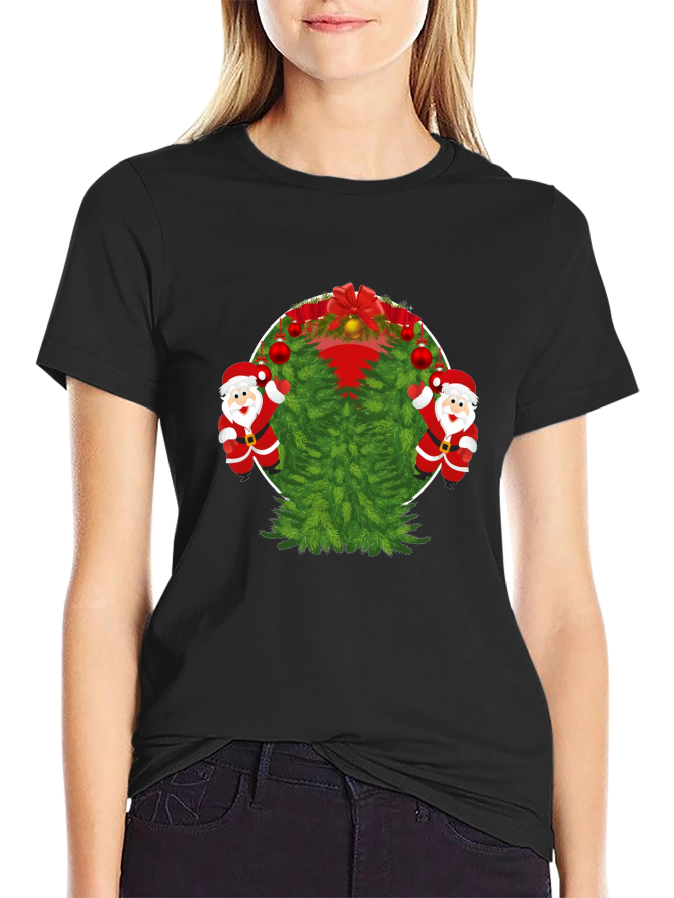 Festive Christmas Tree & Santa T-Shirt