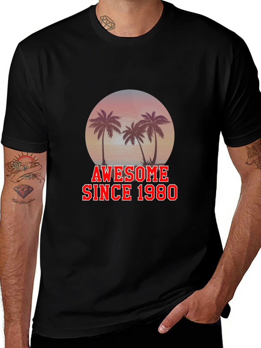 Awesome Since 1980 T-Shirt Palm Tree Graphic Black Tee