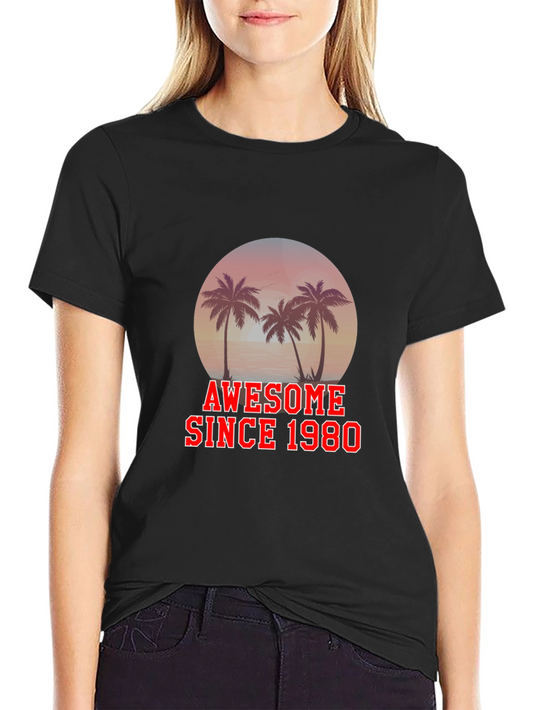 Awesome Since 1980 T-Shirt Palm Tree Graphic Black Tee