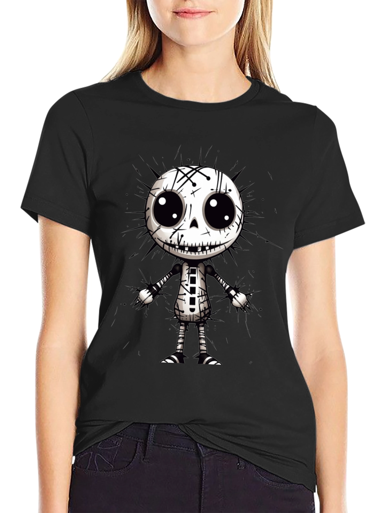 Cartoon Skeleton Graphic Black T-Shirt