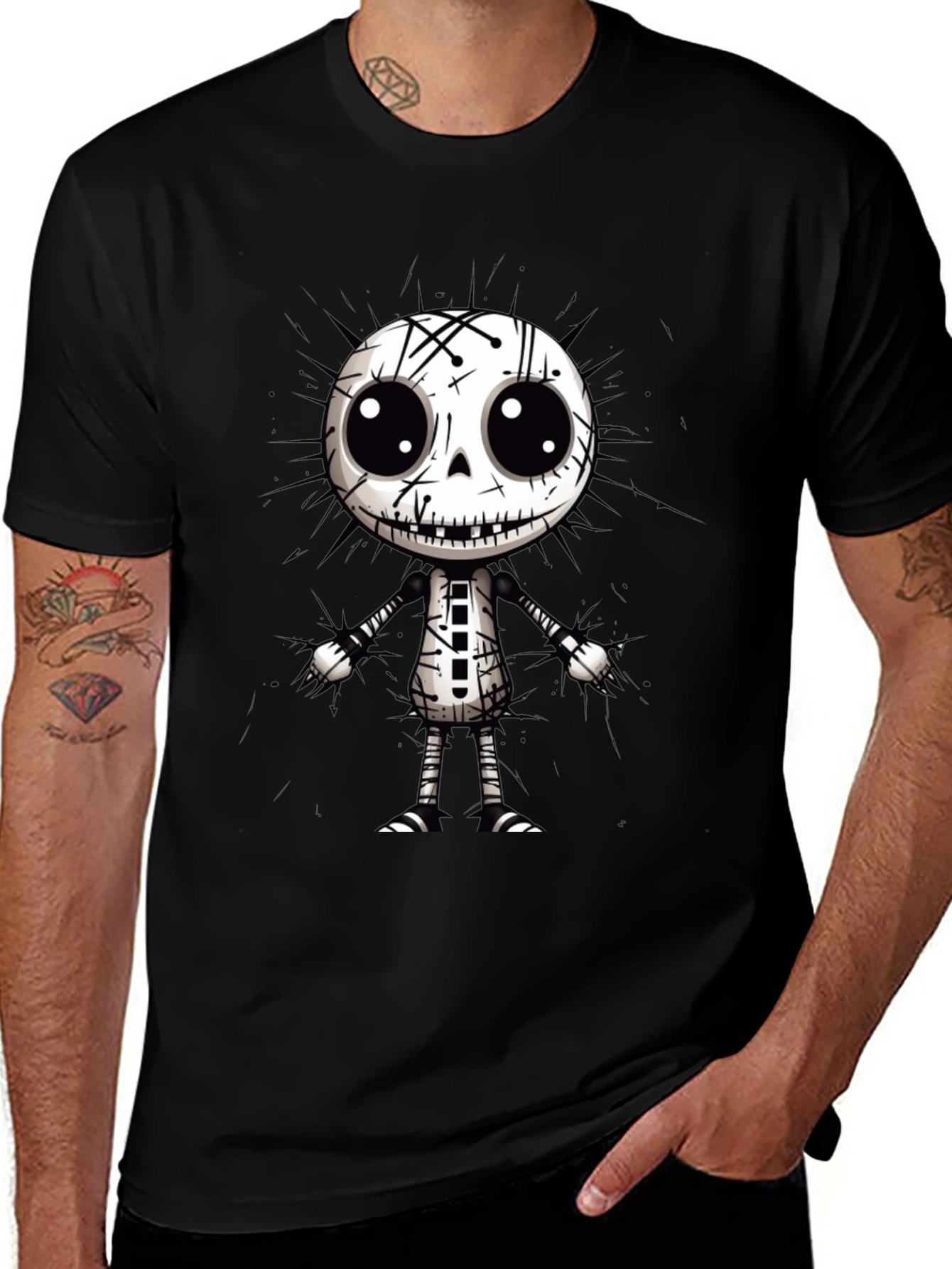 Cartoon Skeleton Graphic Black T-Shirt