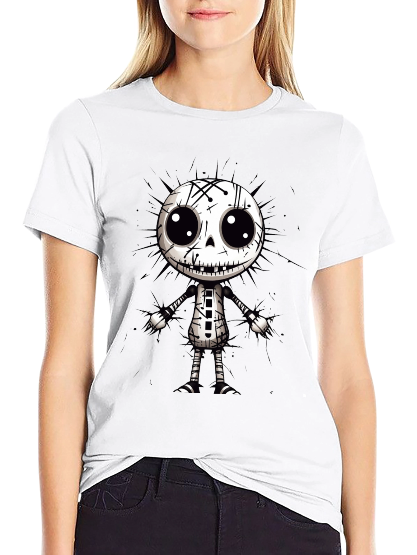 Cartoon Skeleton Graphic Black T-Shirt