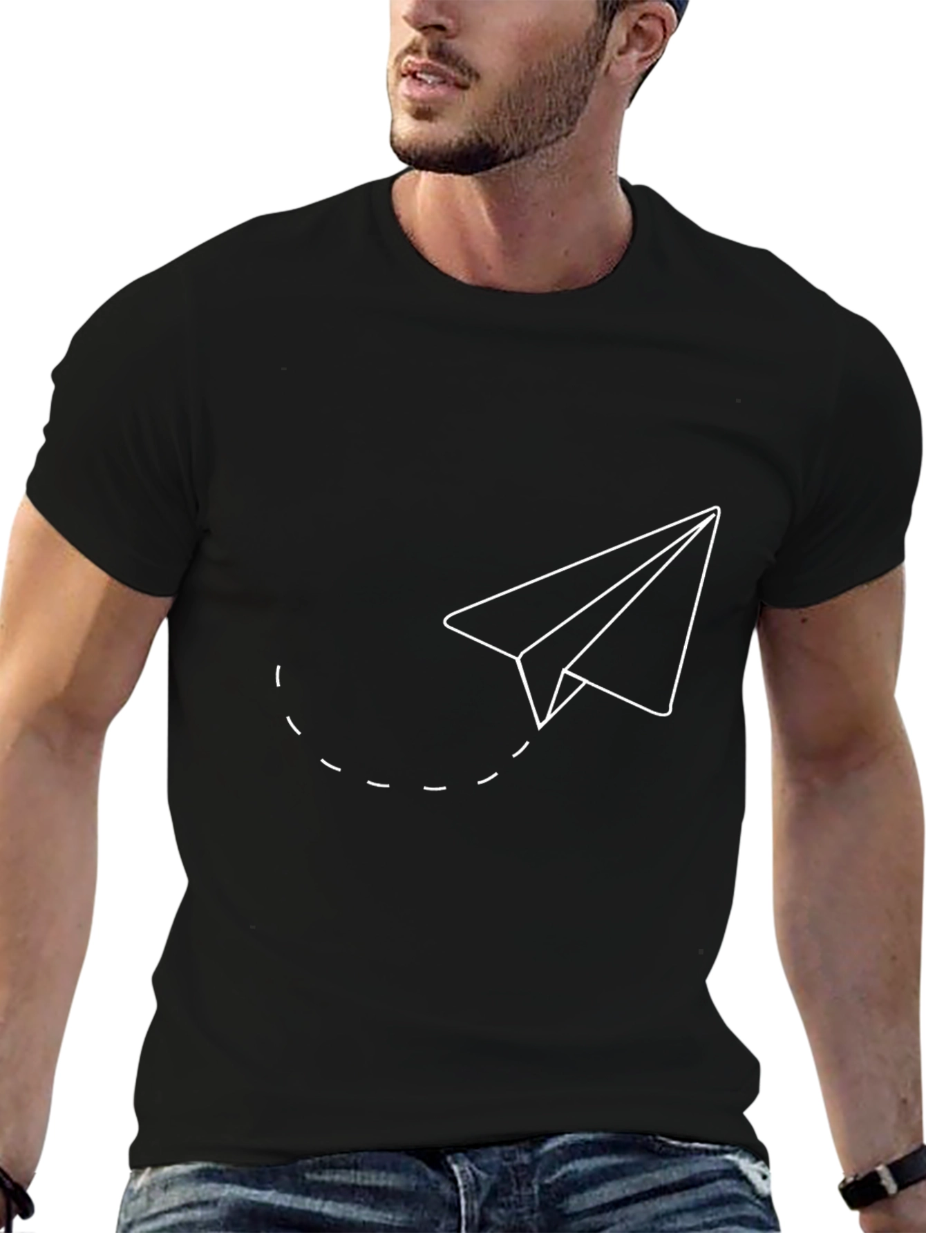 Minimalist Paper Airplane Black T-Shirt