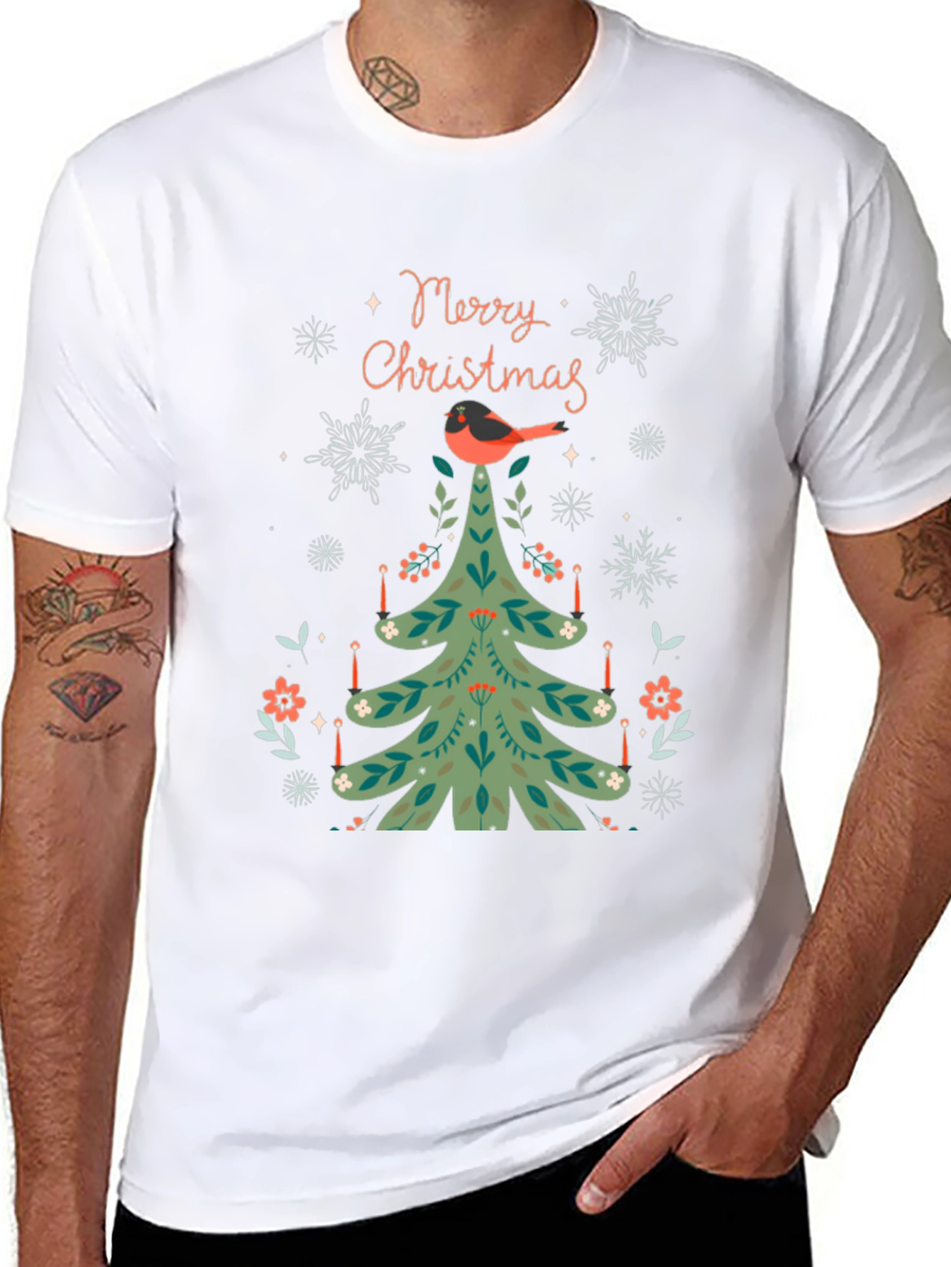 Festive Christmas Tree Bird T-Shirt