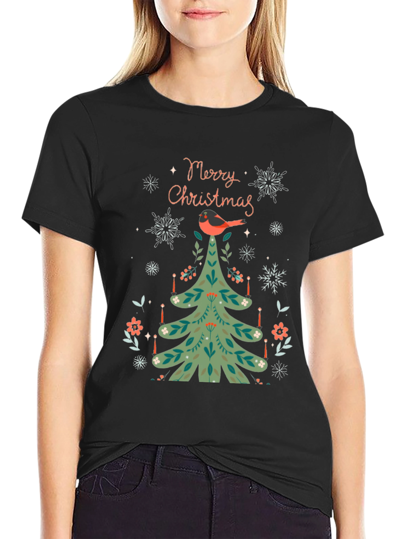 Festive Christmas Tree Bird T-Shirt