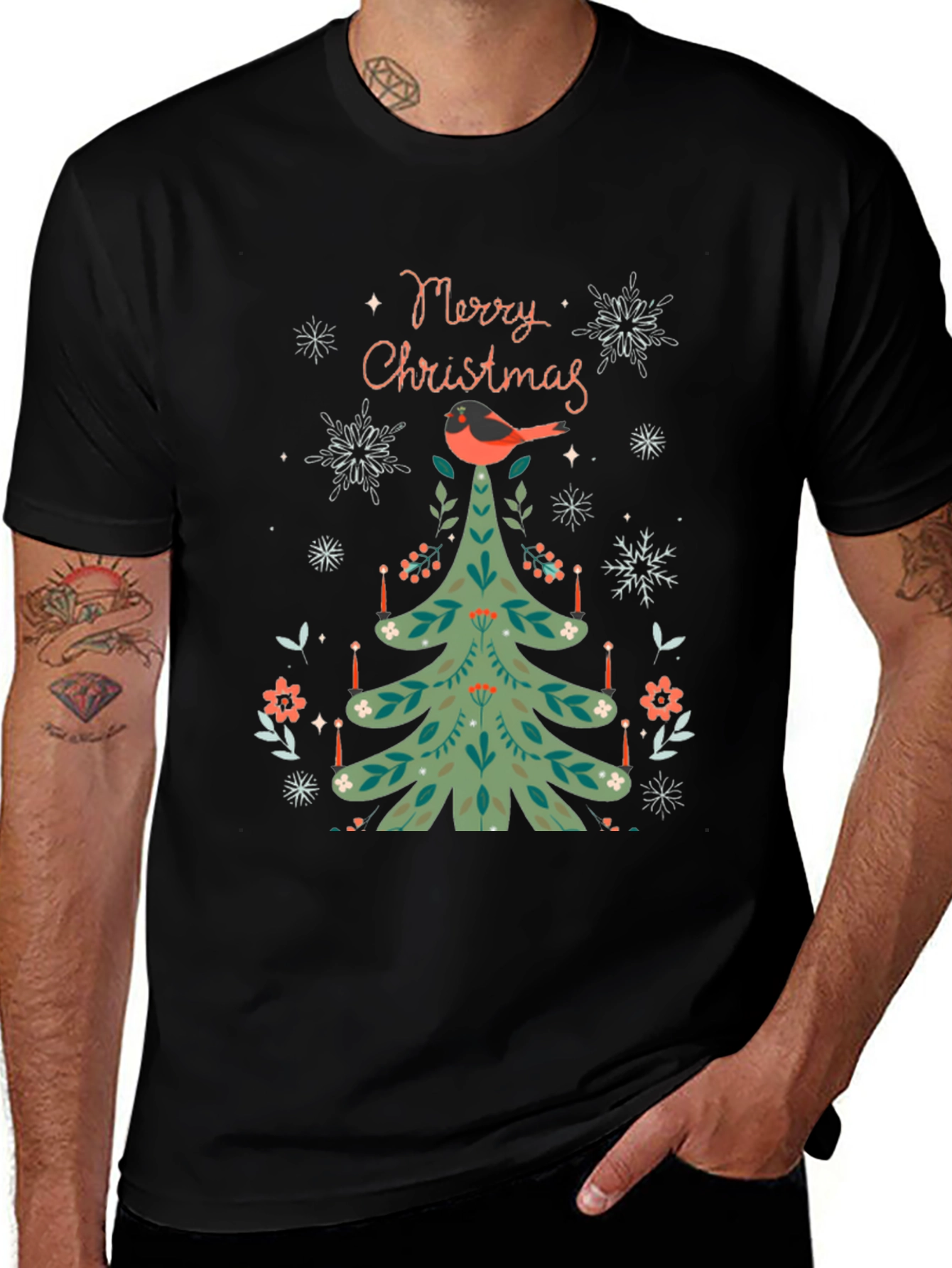 Festive Christmas Tree Bird T-Shirt