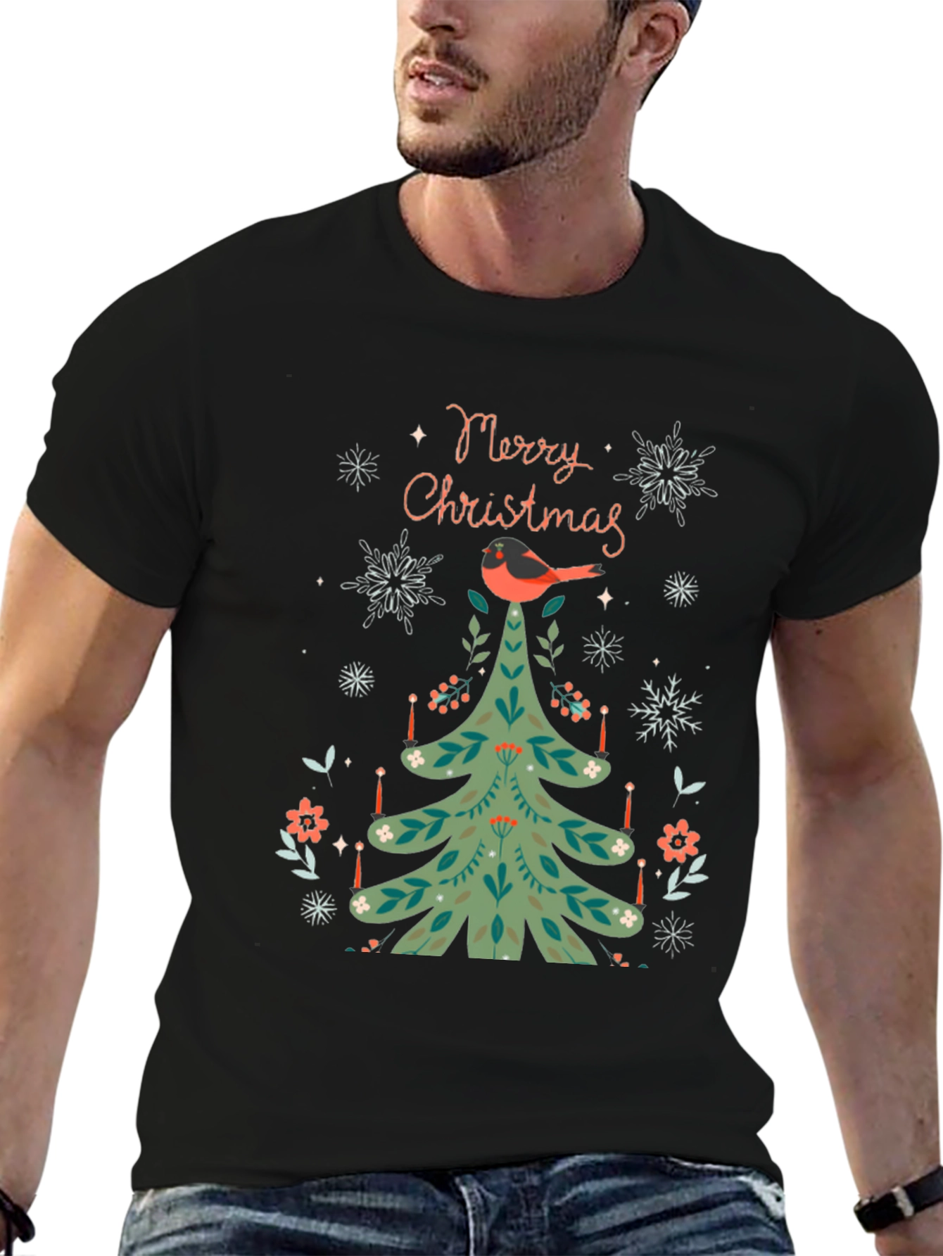 Festive Christmas Tree Bird T-Shirt