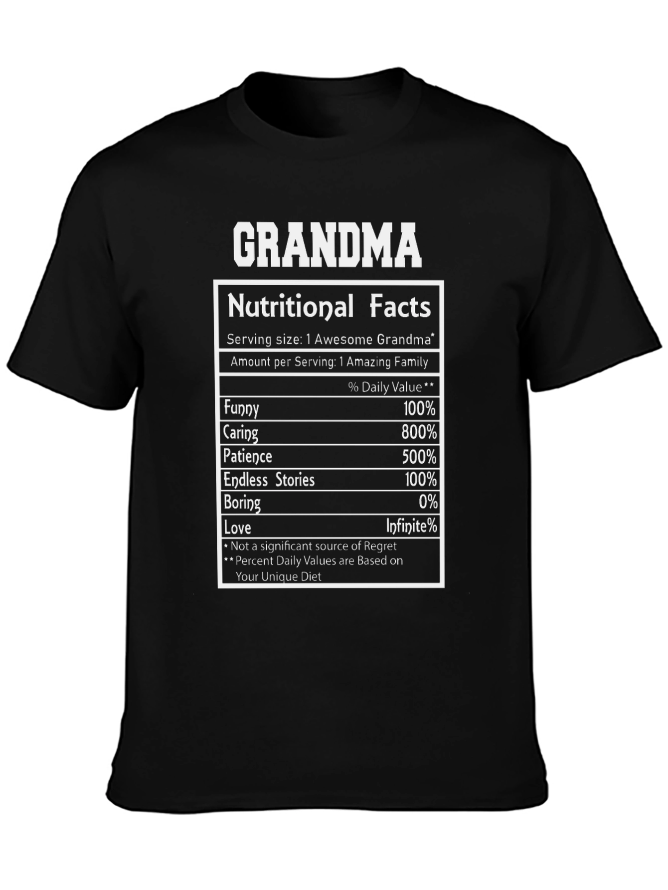 Grandma Nutritional Facts Funny T-Shirt