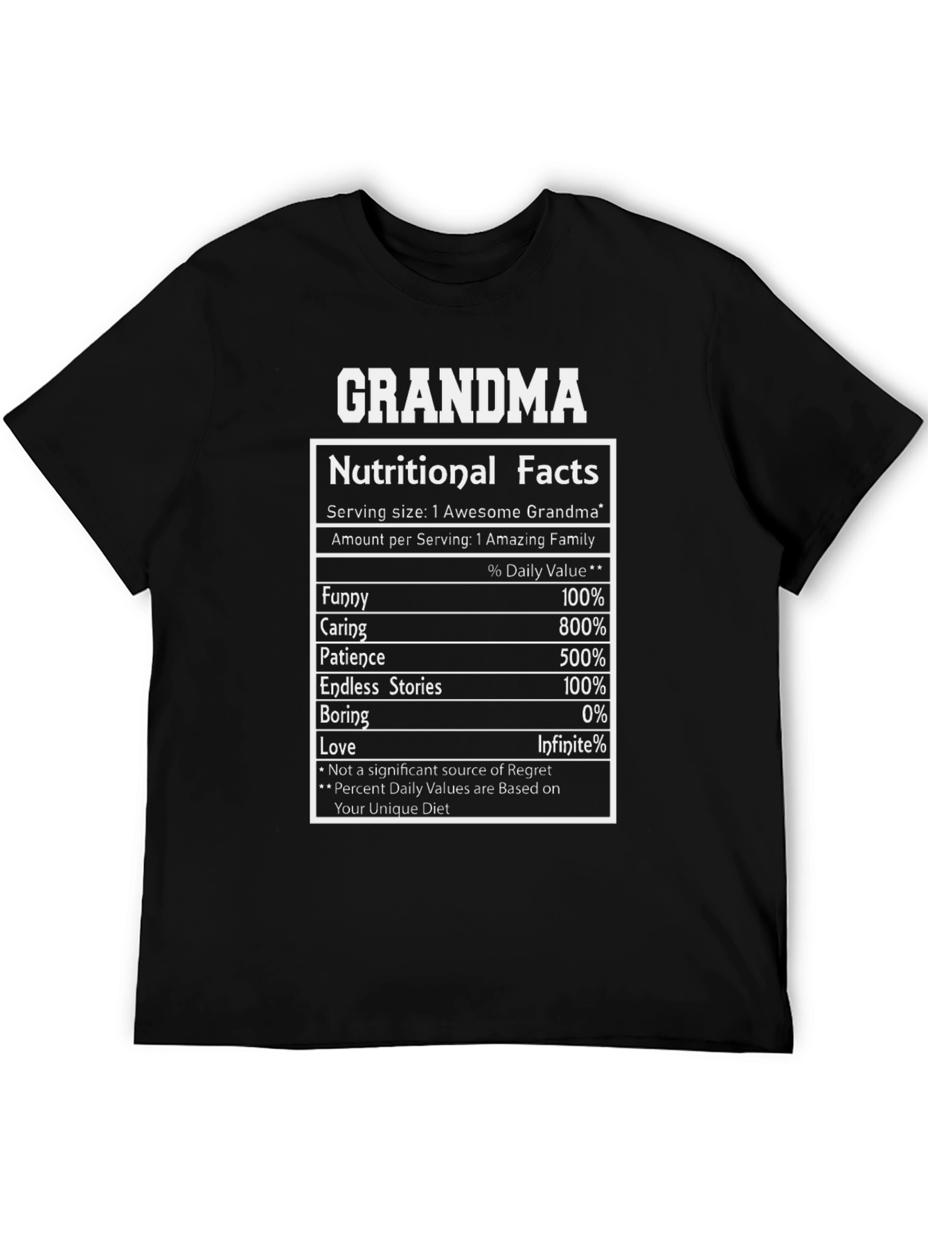 Grandma Nutritional Facts Funny T-Shirt