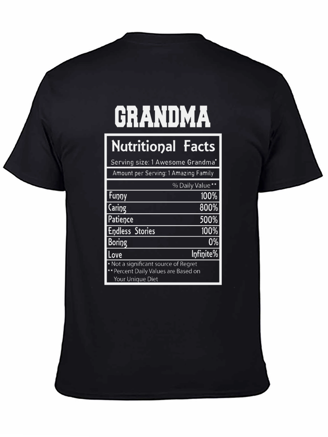 Grandma Nutritional Facts Funny T-Shirt