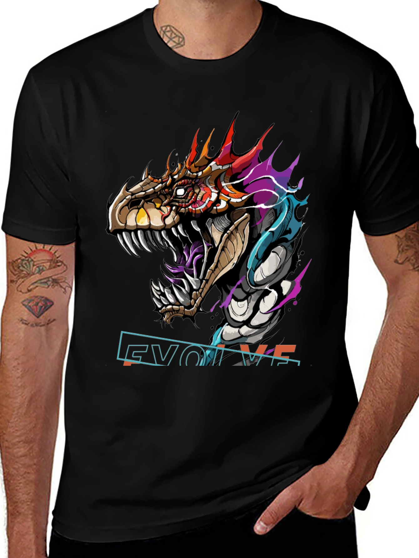 Evolve Dragon Graphic Tee - Black Cotton T-Shirt