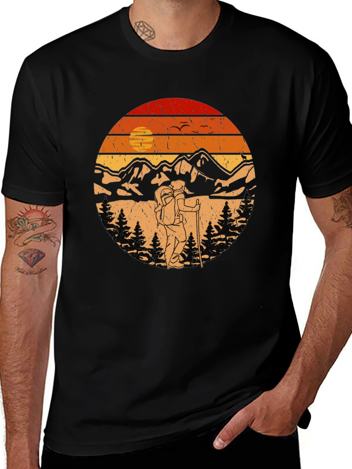 Hiking Adventure T-Shirt - Mountain Sunset Graphic Tee