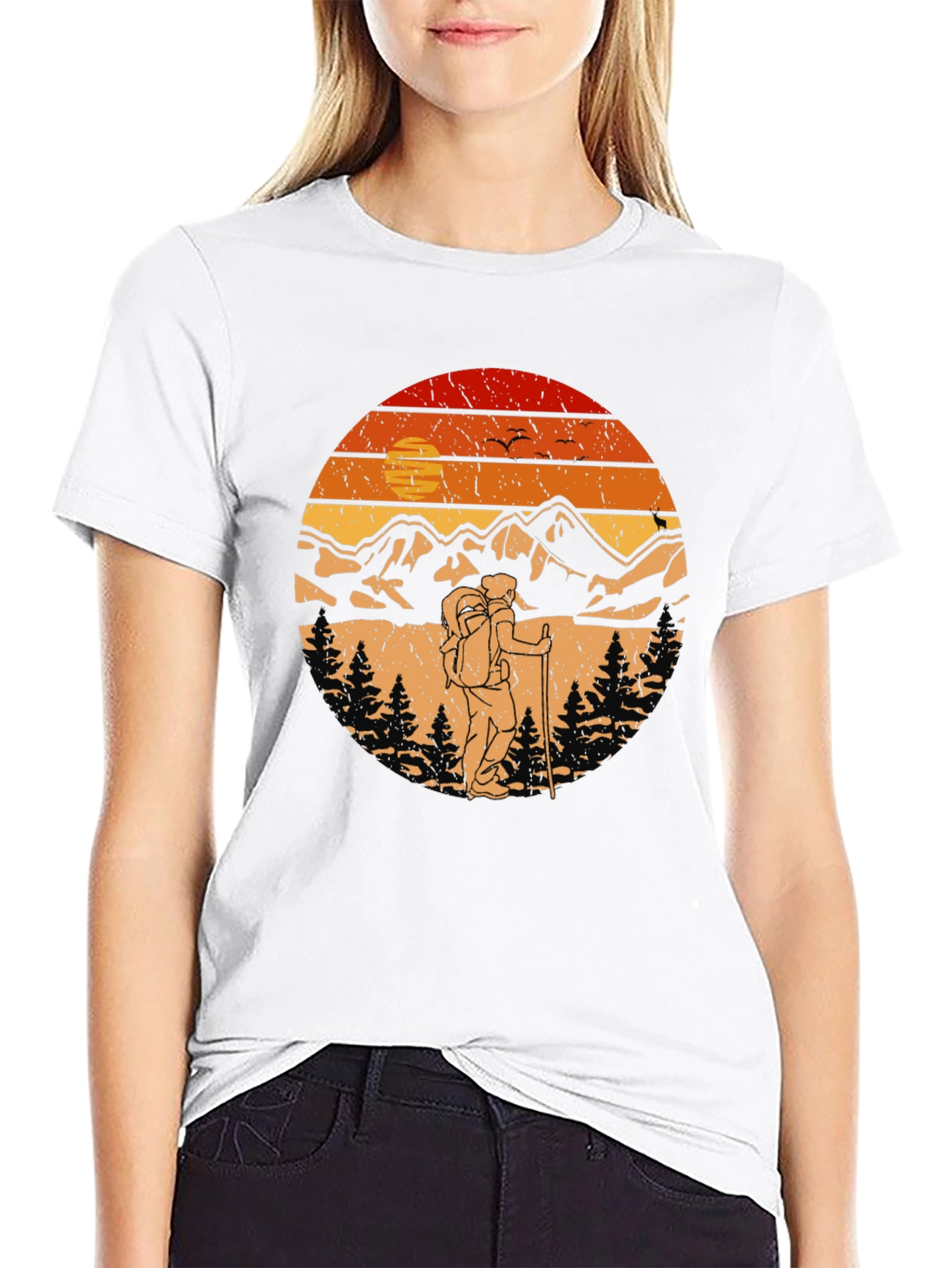 Hiking Adventure T-Shirt - Mountain Sunset Graphic Tee