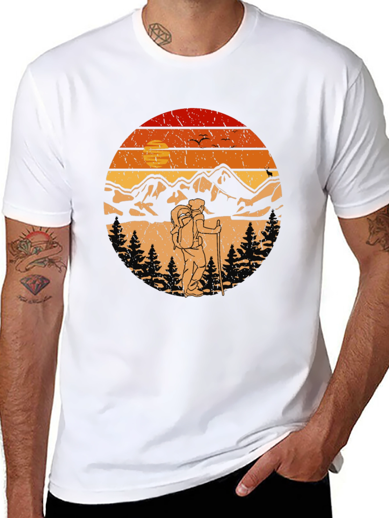 Hiking Adventure T-Shirt - Mountain Sunset Graphic Tee