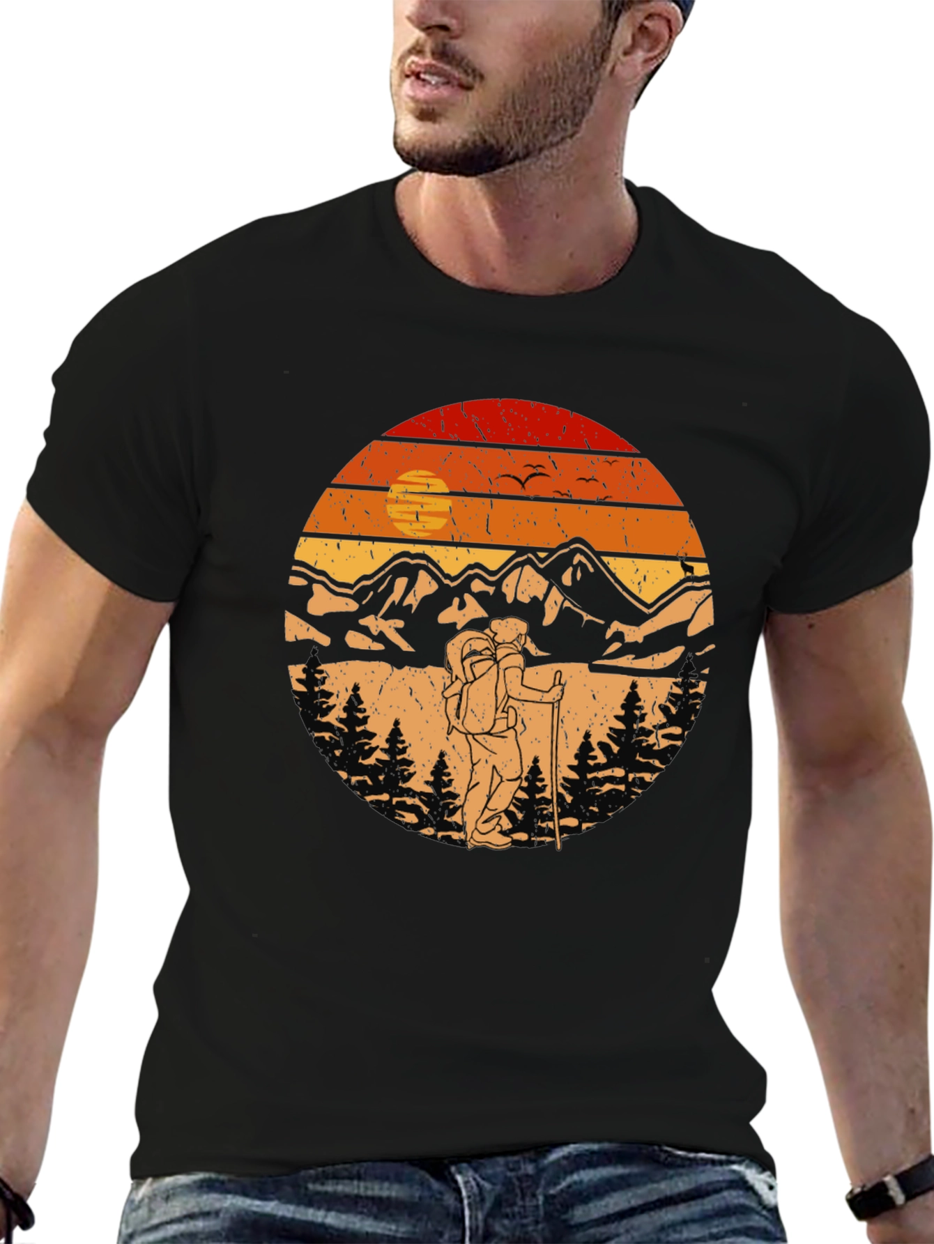 Hiking Adventure T-Shirt - Mountain Sunset Graphic Tee