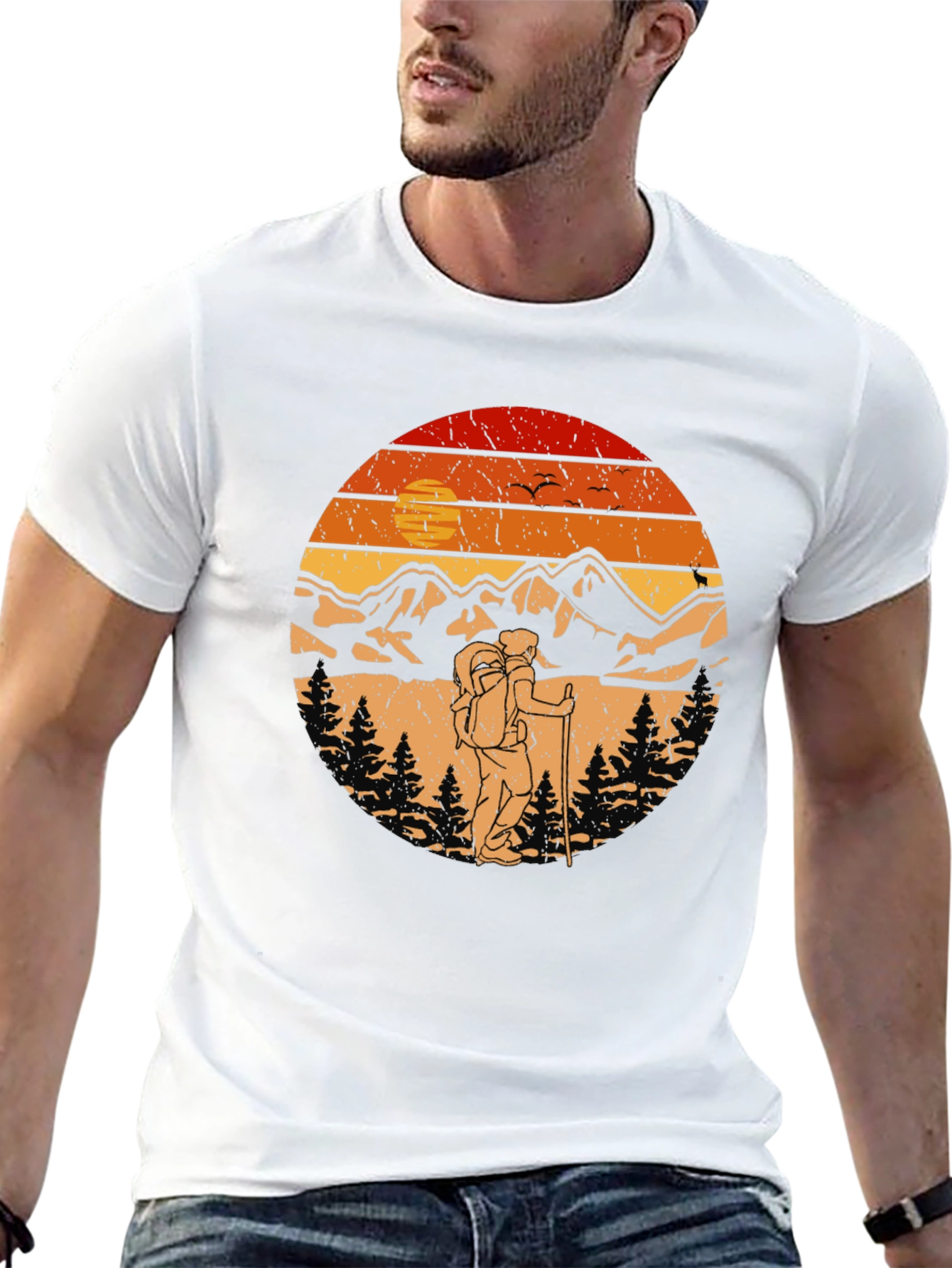 Hiking Adventure T-Shirt - Mountain Sunset Graphic Tee