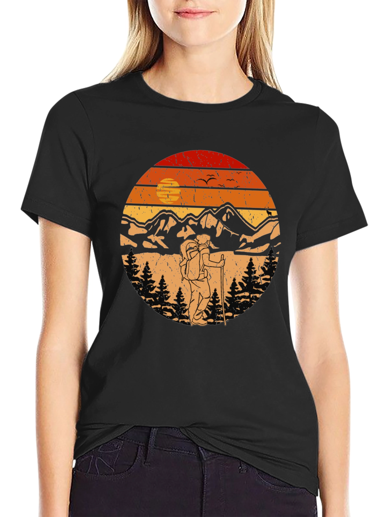 Hiking Adventure T-Shirt - Mountain Sunset Graphic Tee