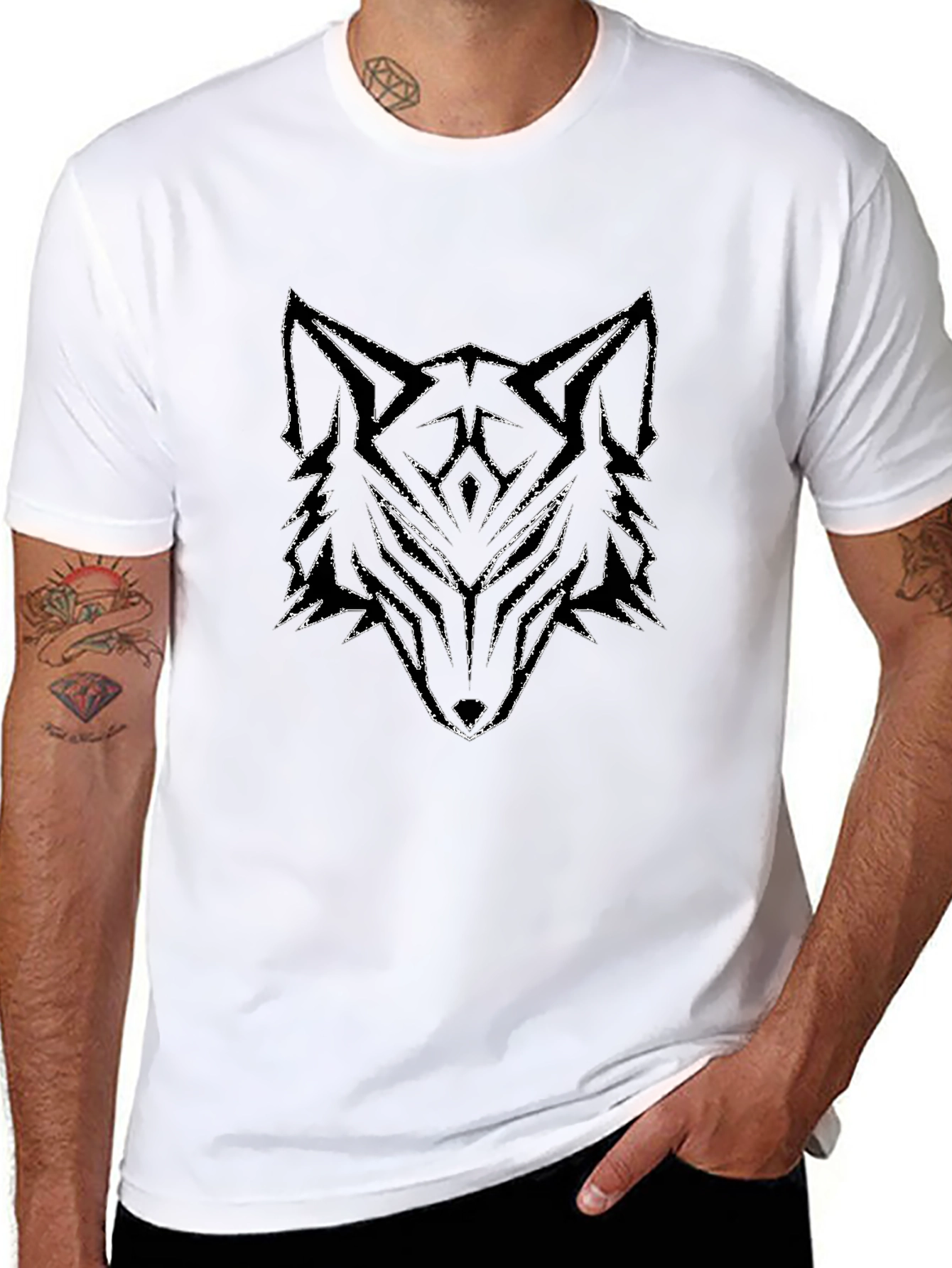 Geometric Wolf Graphic Tee - Black T-Shirt