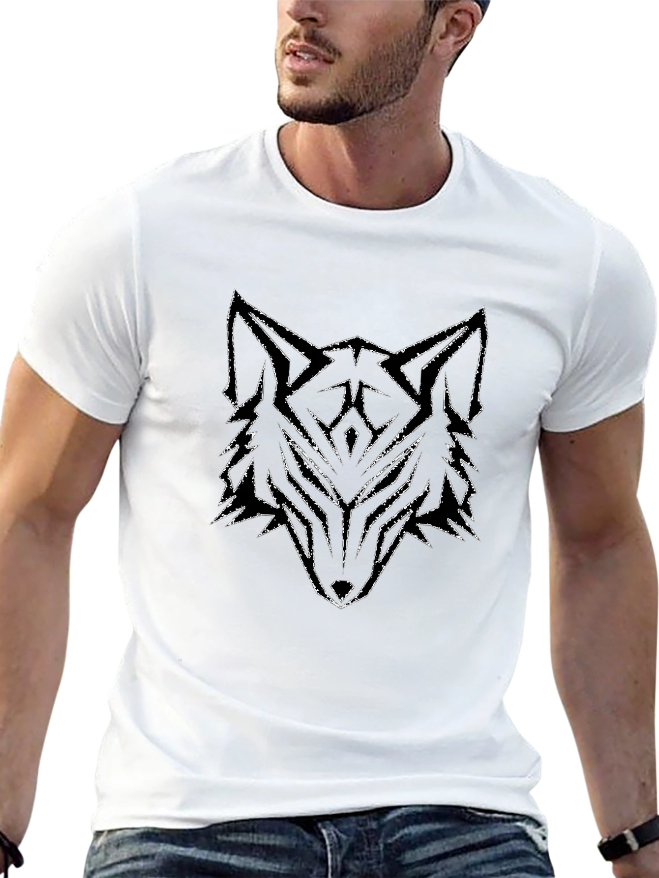 Geometric Wolf Graphic Tee - Black T-Shirt
