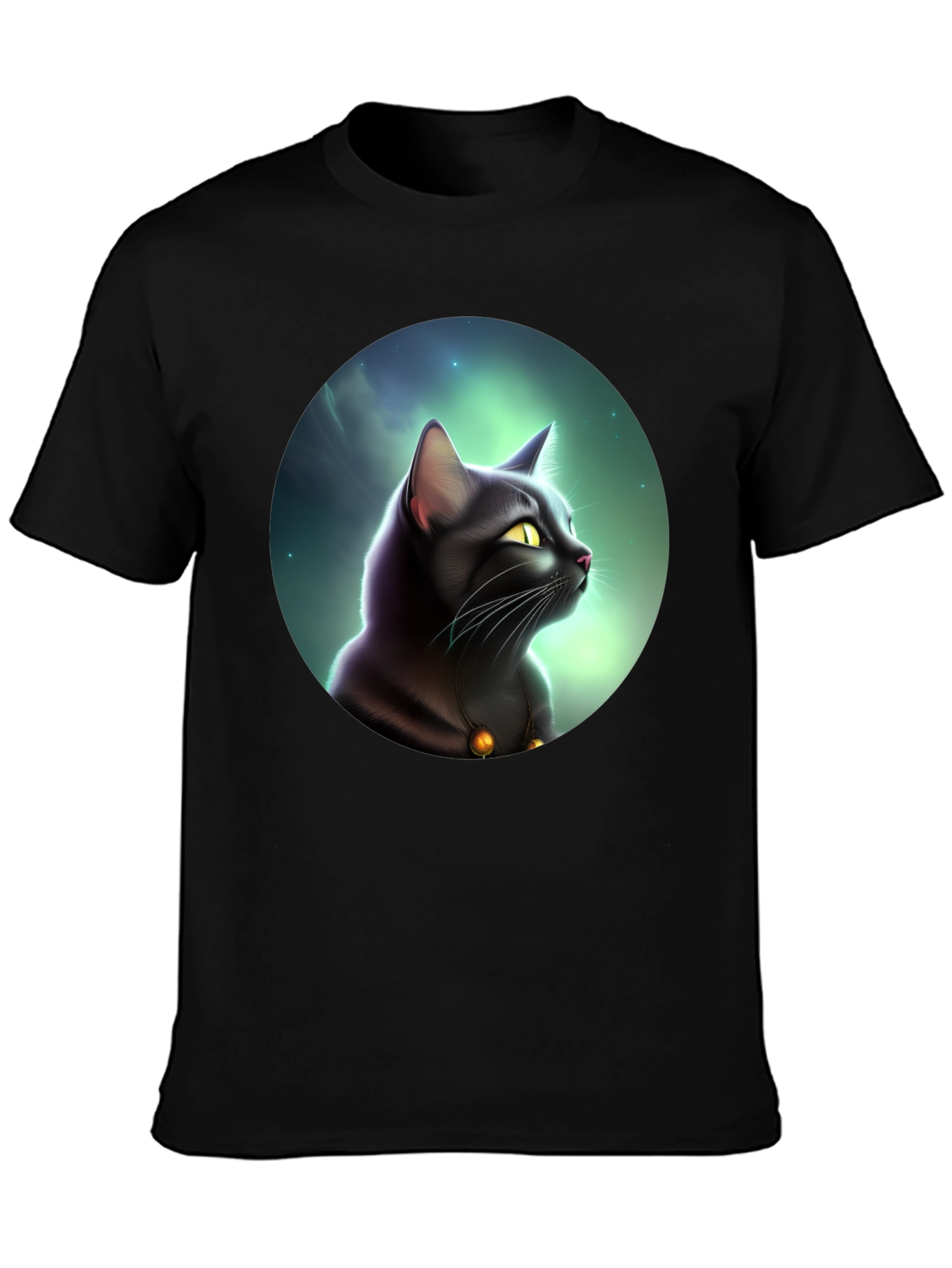 Mystic Cat Graphic Tee - Black Cotton Comfort