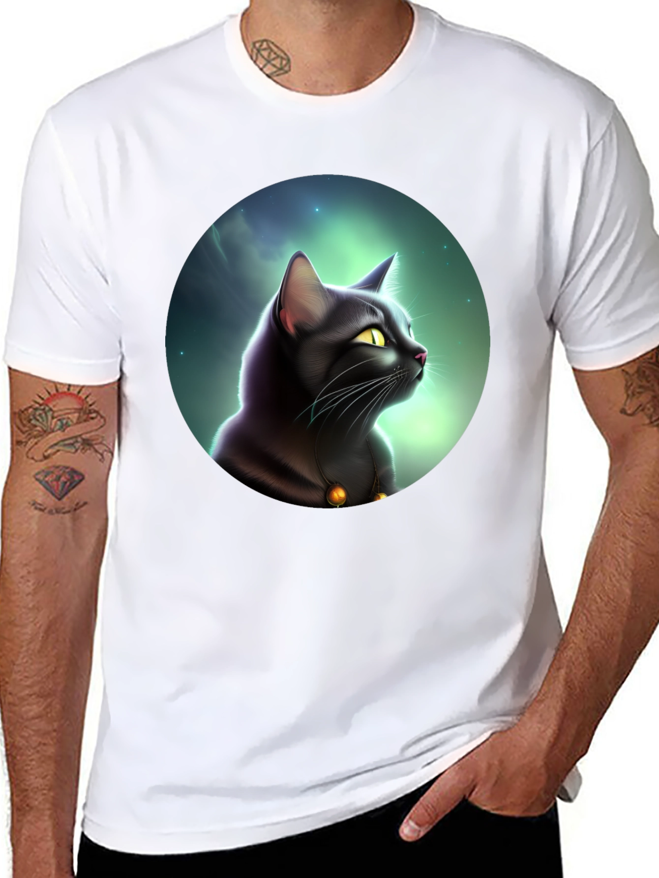 Mystic Cat Graphic Tee - Black Cotton Comfort