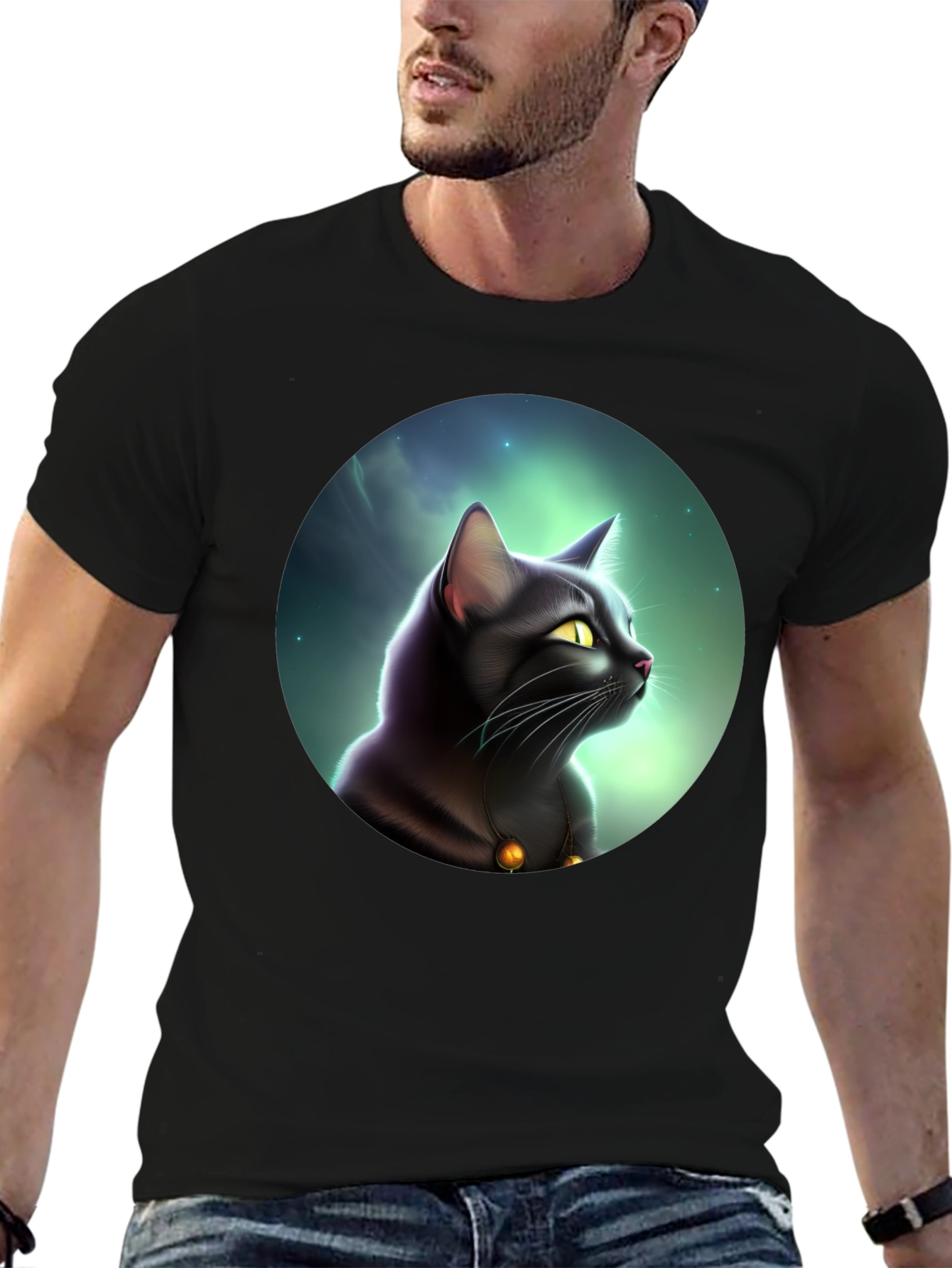 Mystic Cat Graphic Tee - Black Cotton Comfort