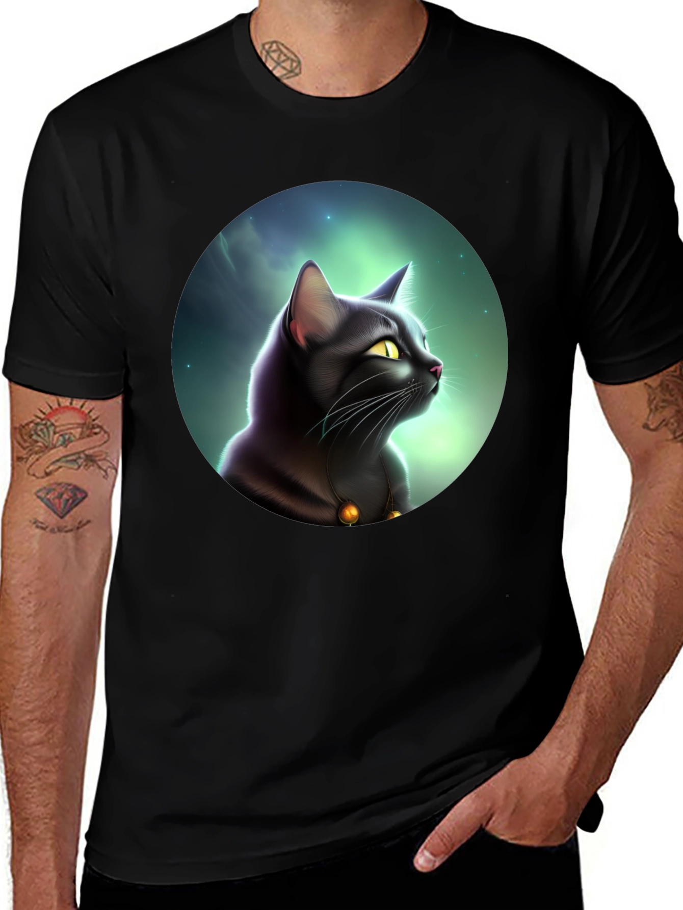Mystic Cat Graphic Tee - Black Cotton Comfort