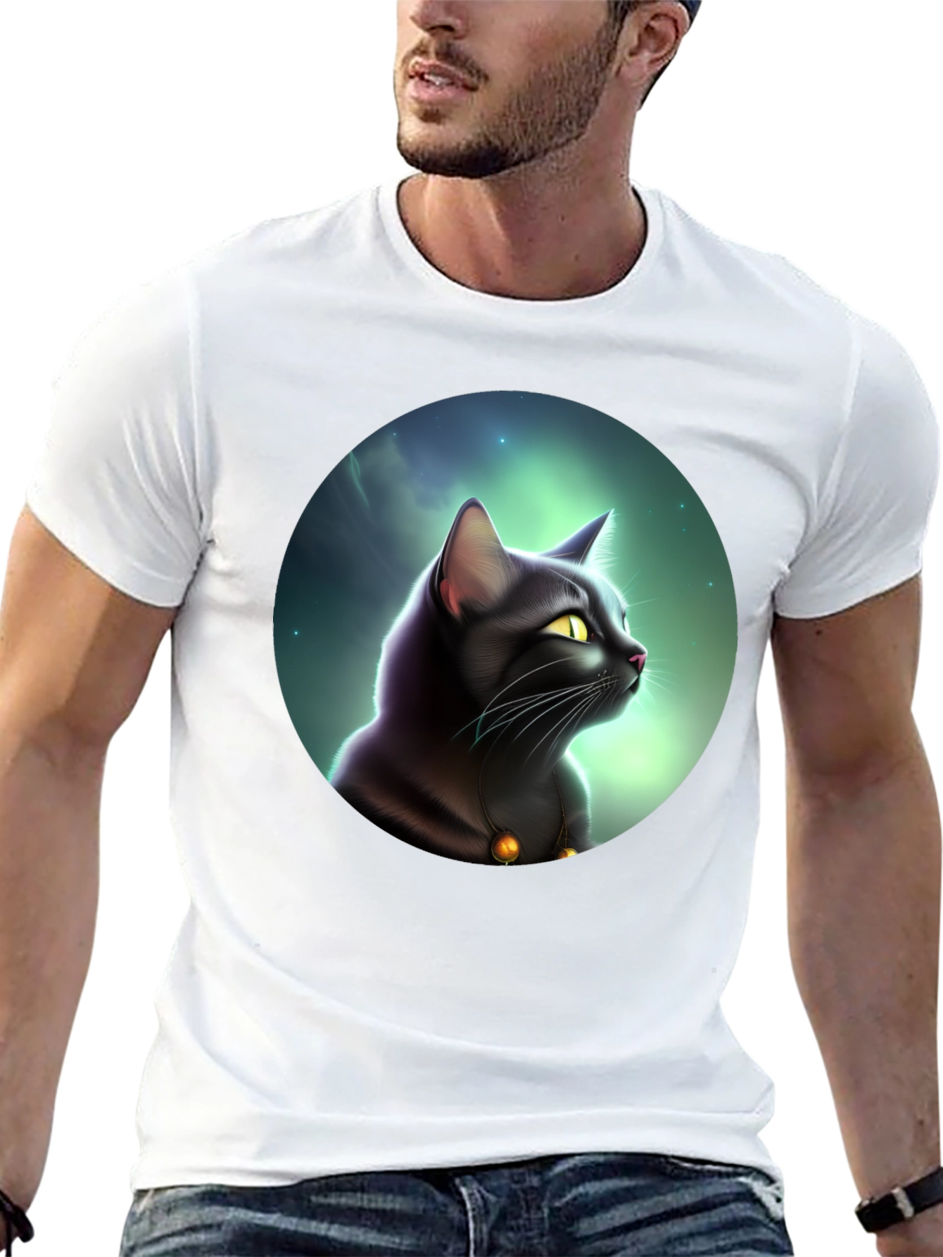 Mystic Cat Graphic Tee - Black Cotton Comfort
