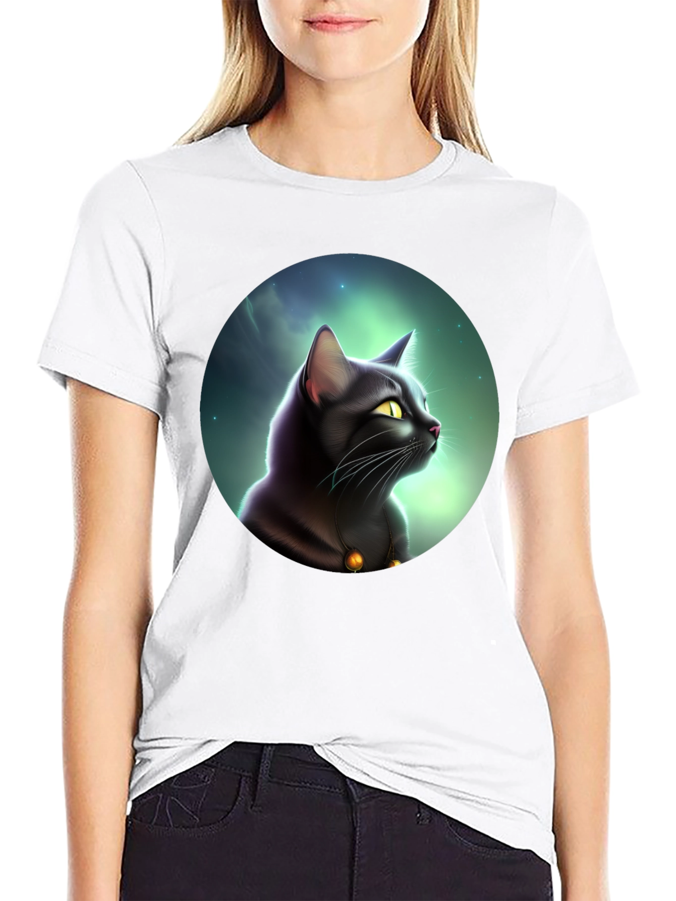 Mystic Cat Graphic Tee - Black Cotton Comfort