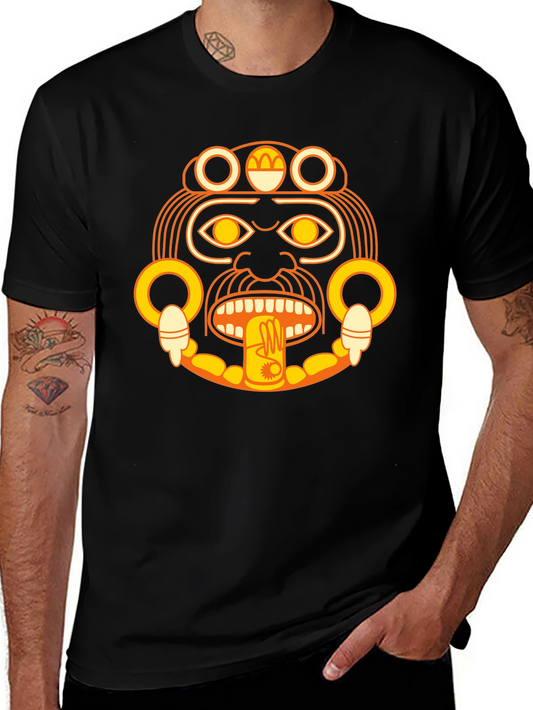 Aztec Sun God Graphic Black T-Shirt