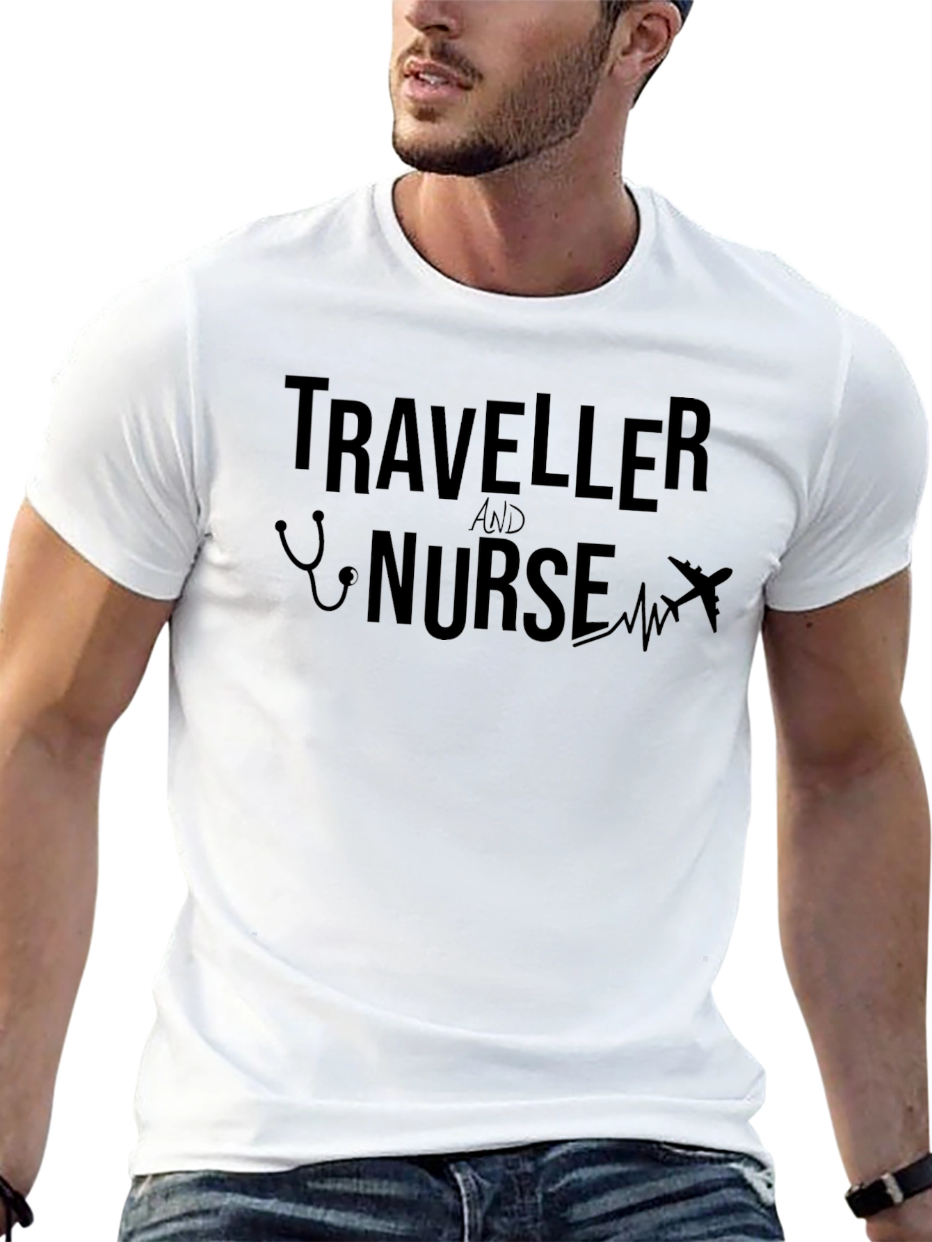 Traveller and Nurse Graphic Tee - Black Cotton T-Shirt