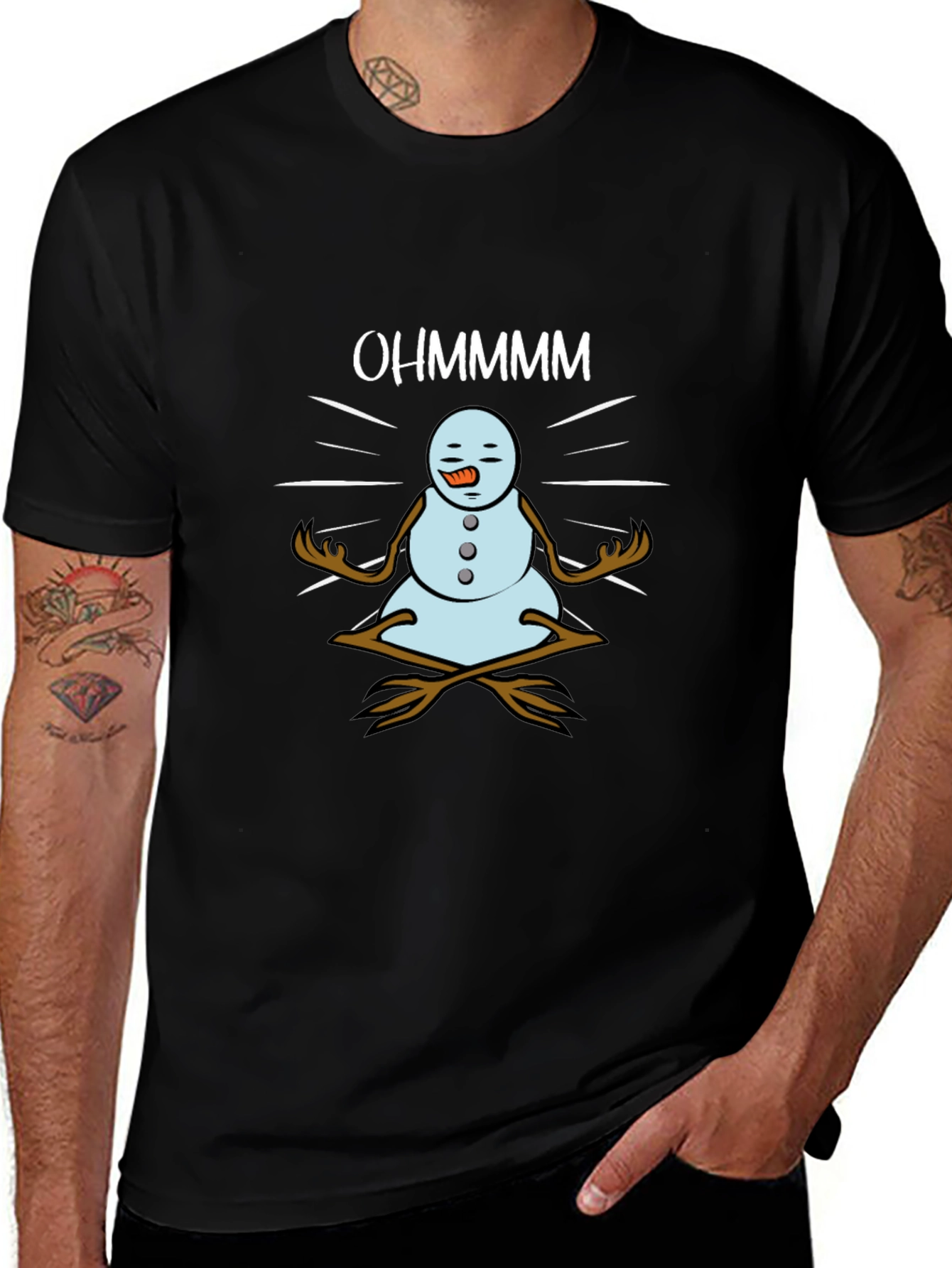 OHMMMMM Snowman Meditation Black T-Shirt