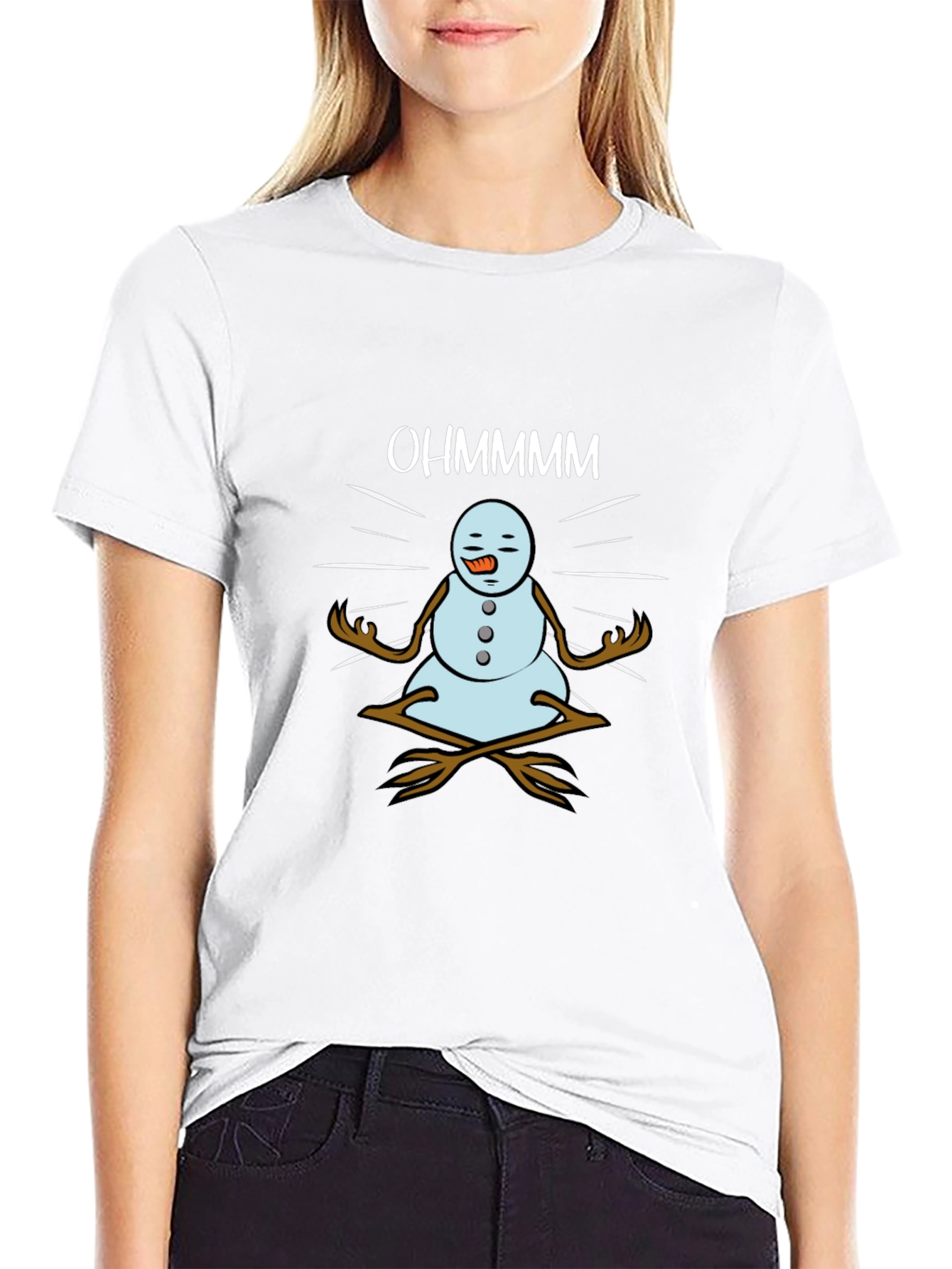 OHMMMMM Snowman Meditation Black T-Shirt