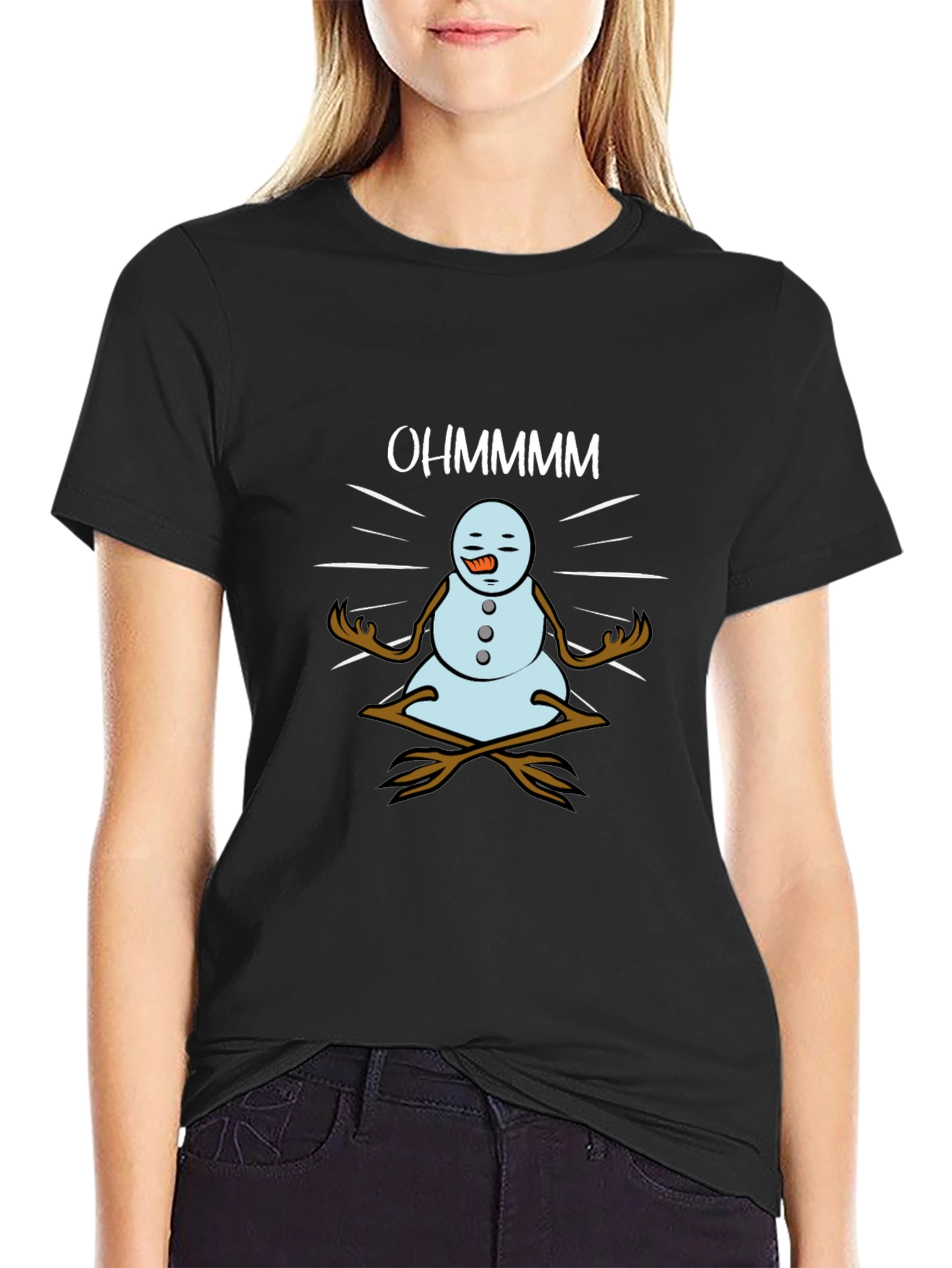 OHMMMMM Snowman Meditation Black T-Shirt