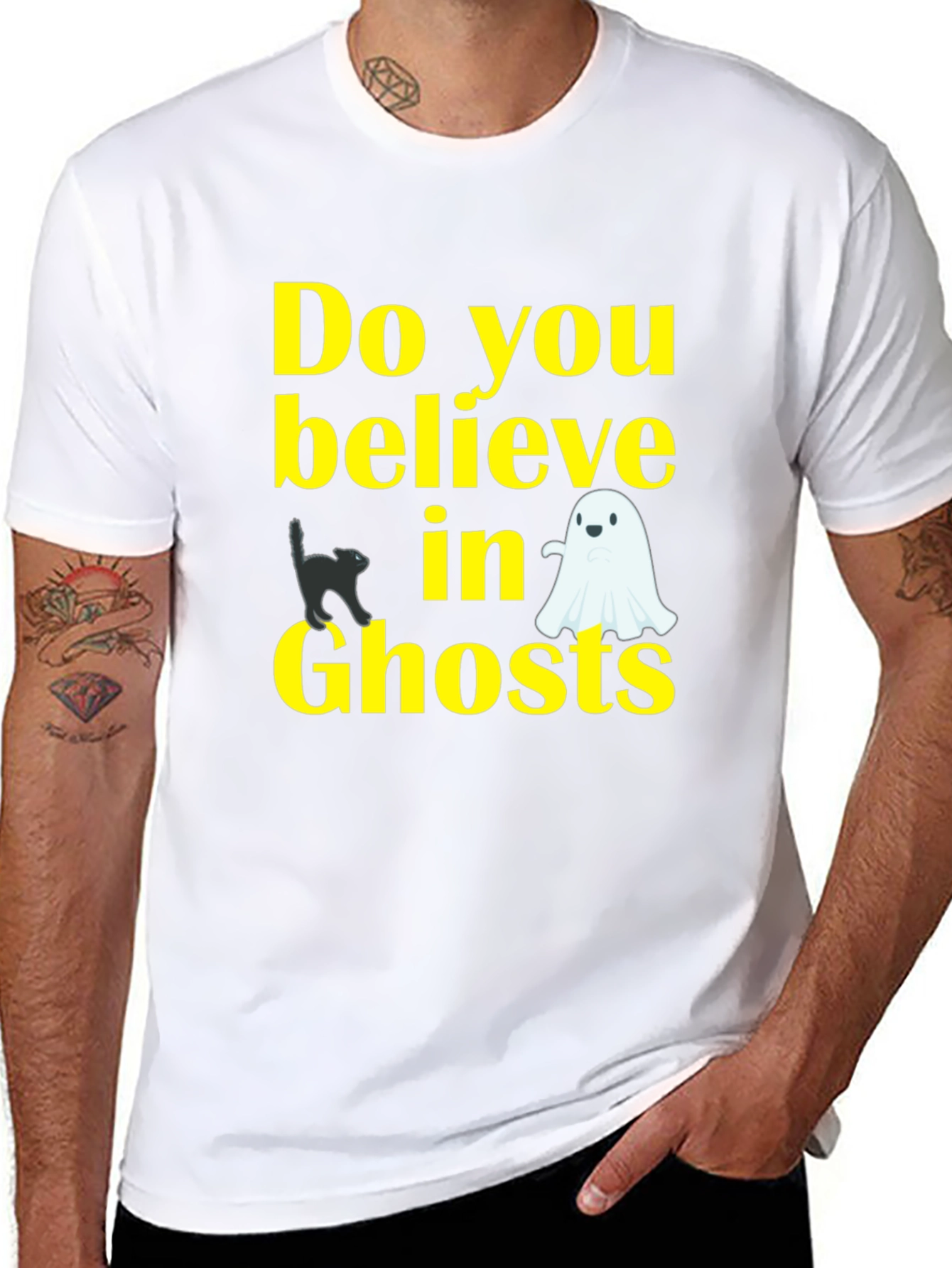 Halloween Ghost Cat Graphic Tee