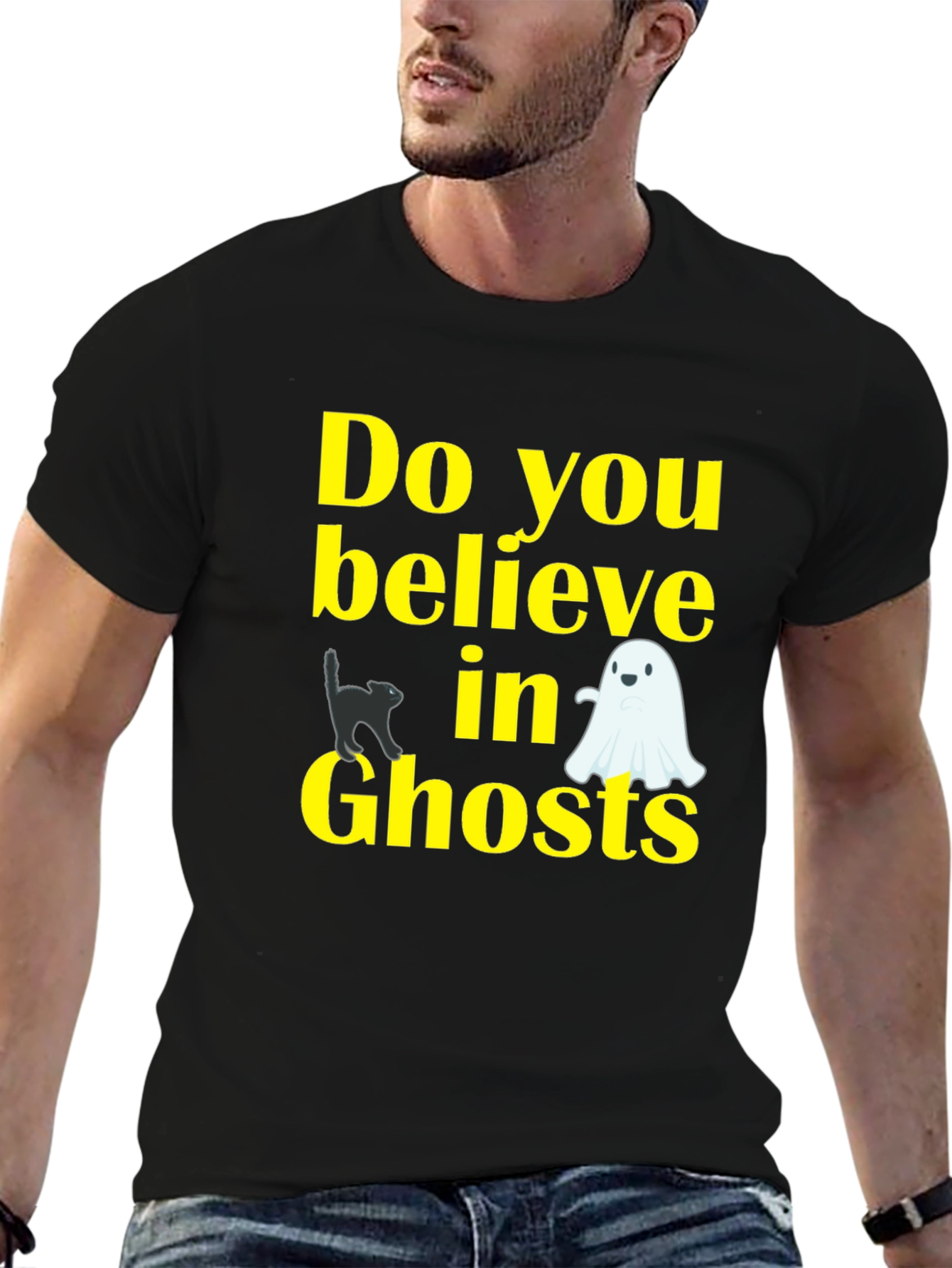 Halloween Ghost Cat Graphic Tee