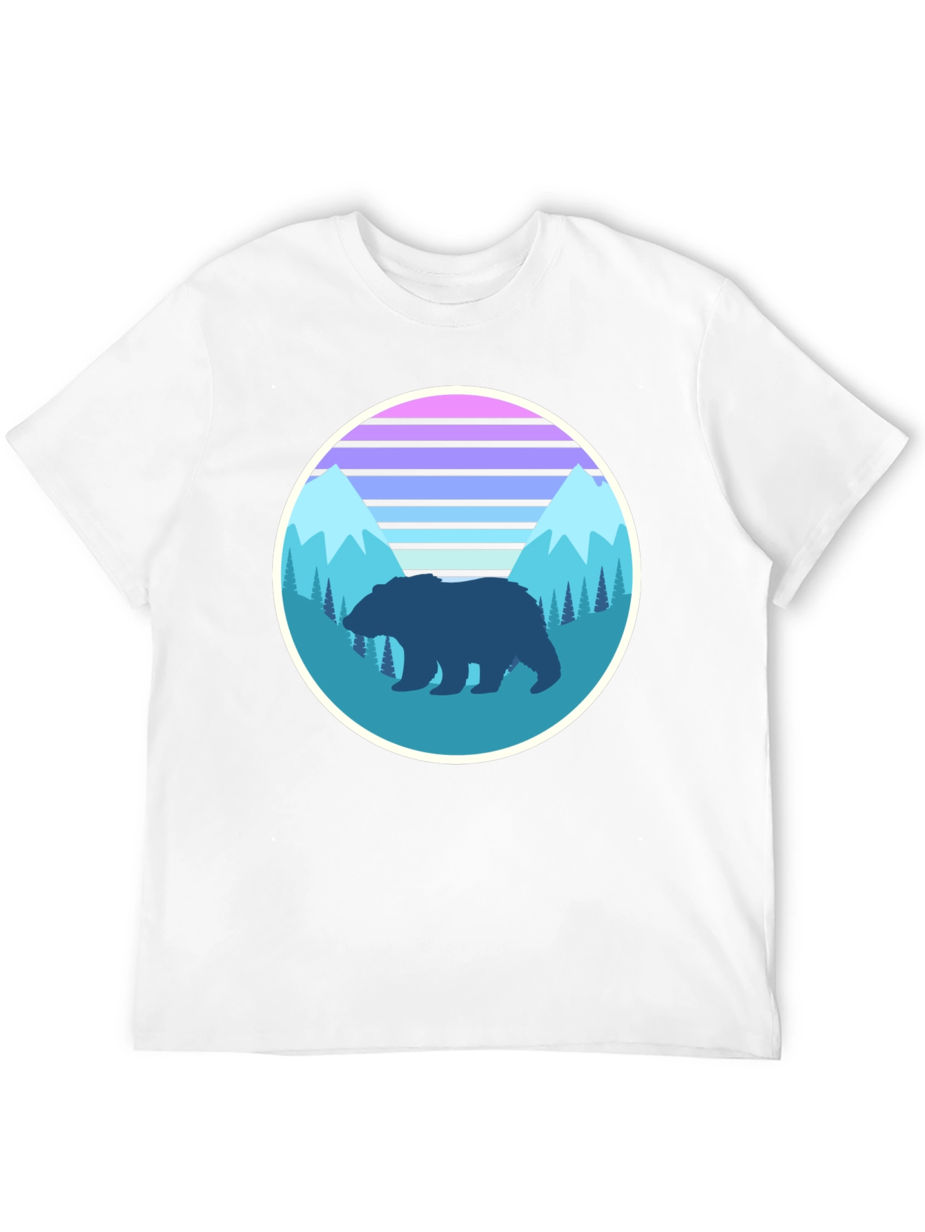 Retro Bear Mountain Graphic Tee - Black Cotton T-Shirt