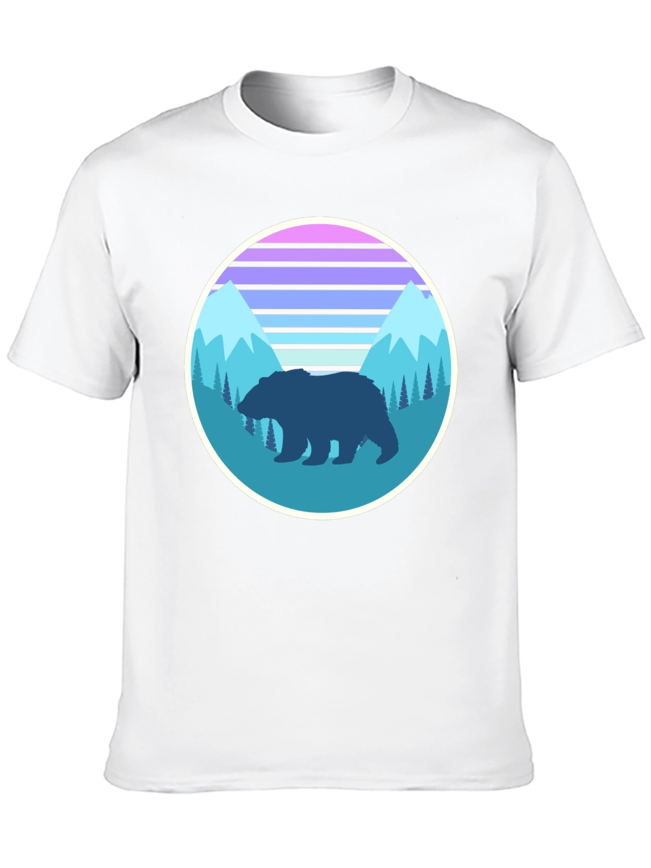 Retro Bear Mountain Graphic Tee - Black Cotton T-Shirt