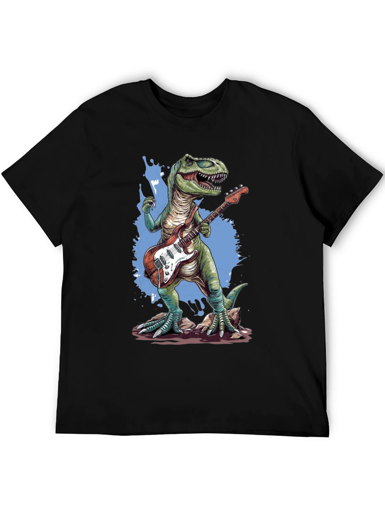Dinosaur Guitar Player T-Shirt - Black
