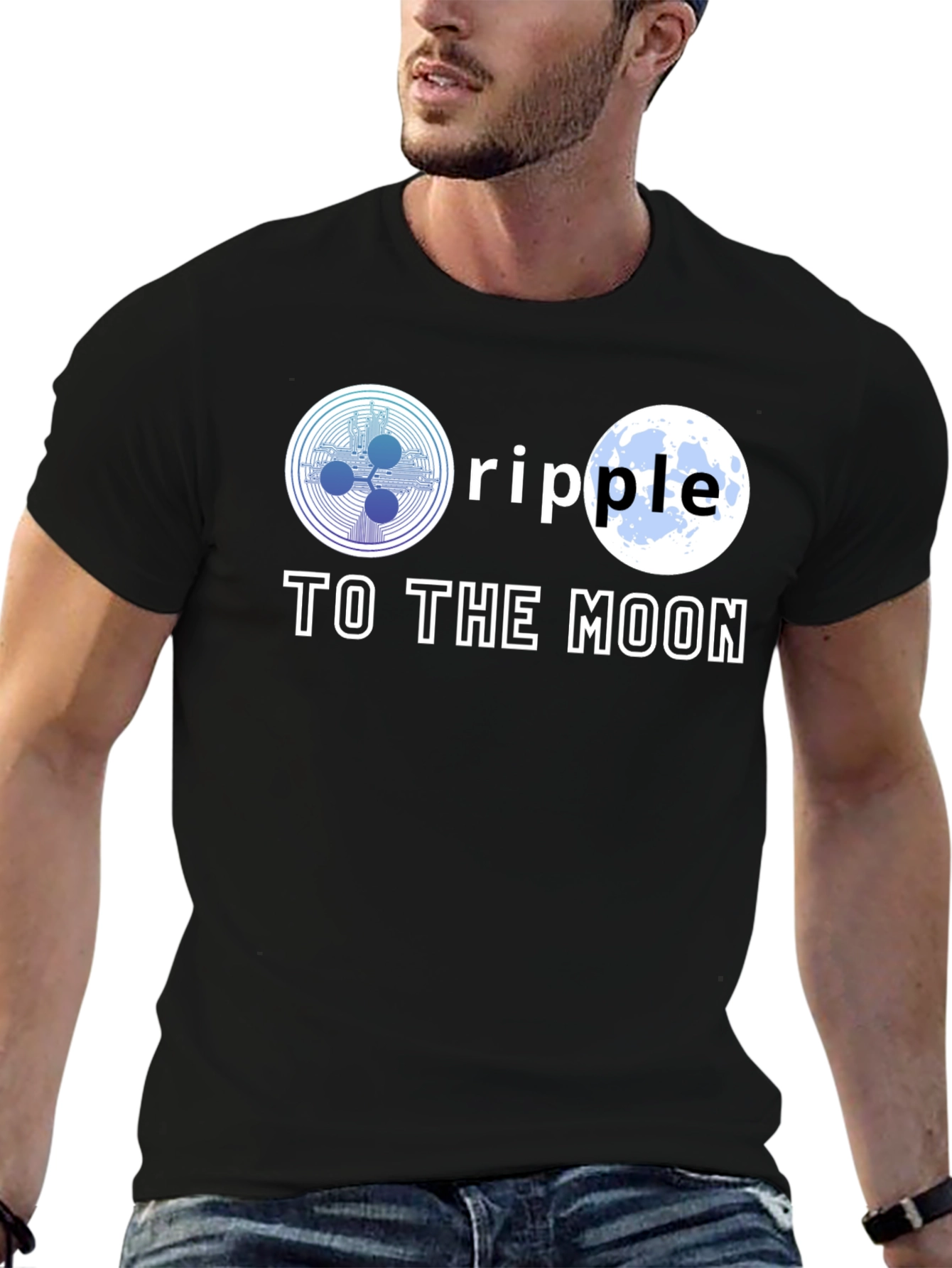 Ripple To The Moon Black T-Shirt Cryptocurrency HODL