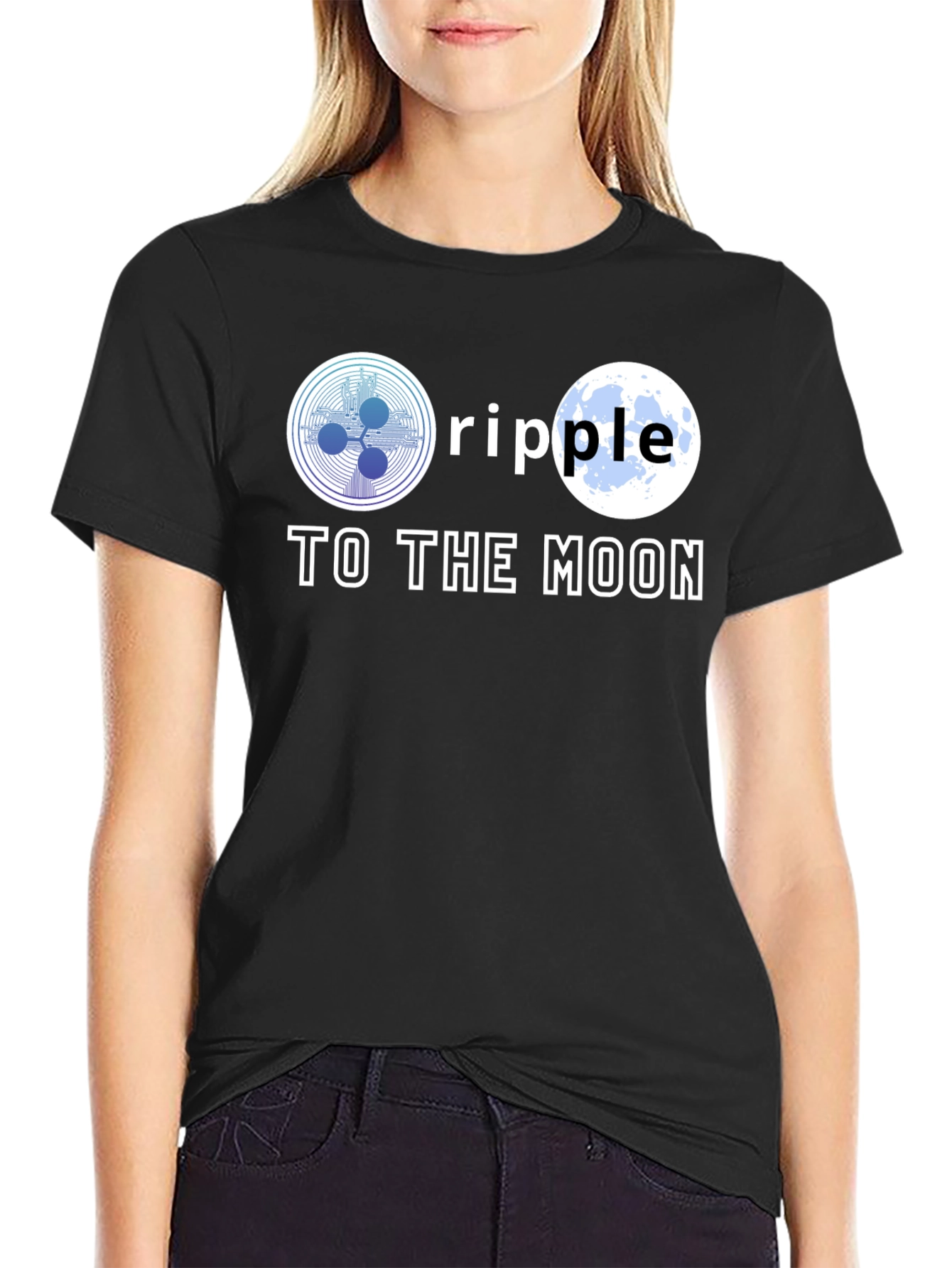 Ripple To The Moon Black T-Shirt Cryptocurrency HODL