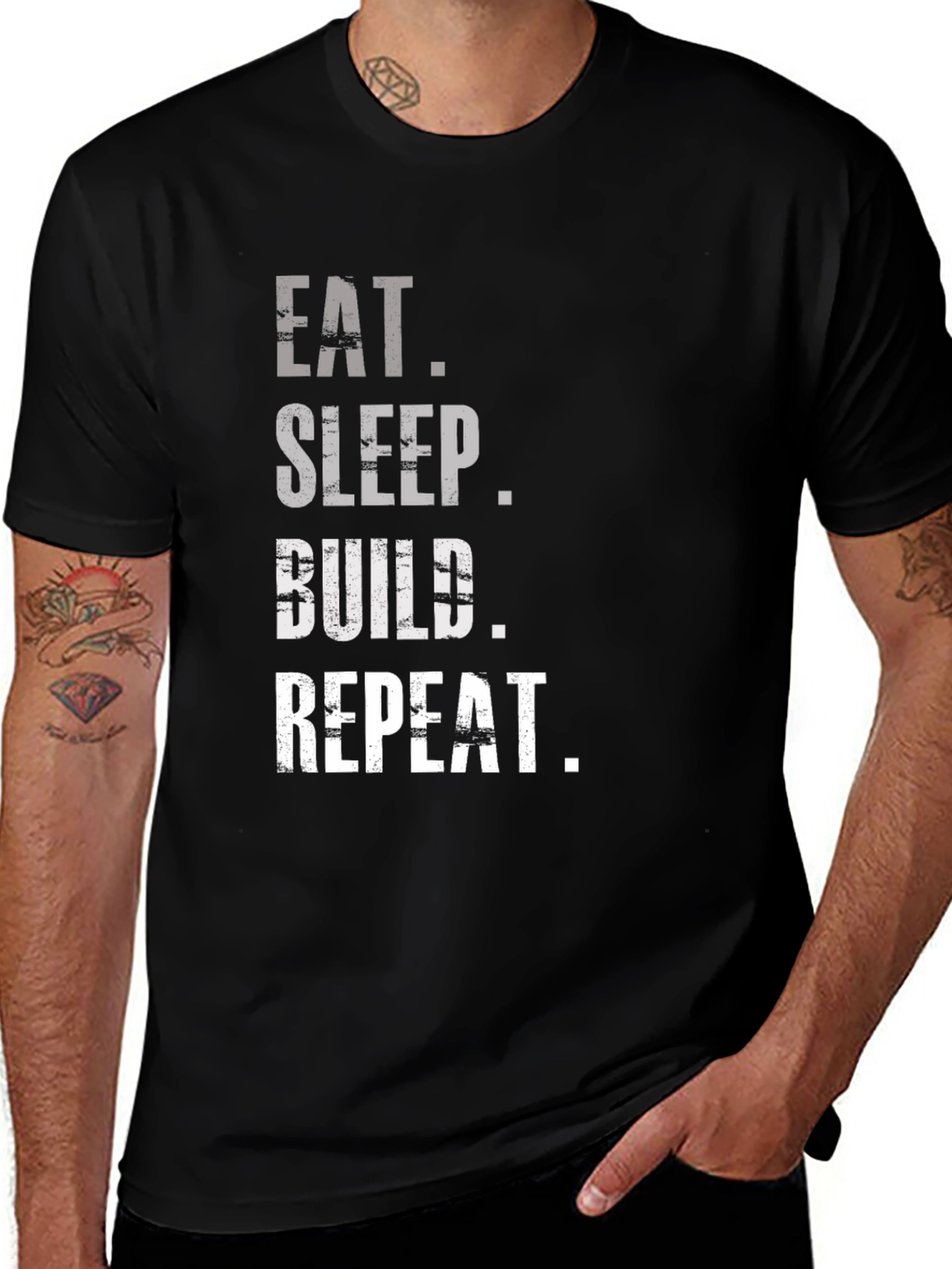 Eat Sleep Build Repeat T-Shirt - Black Graphic Tee