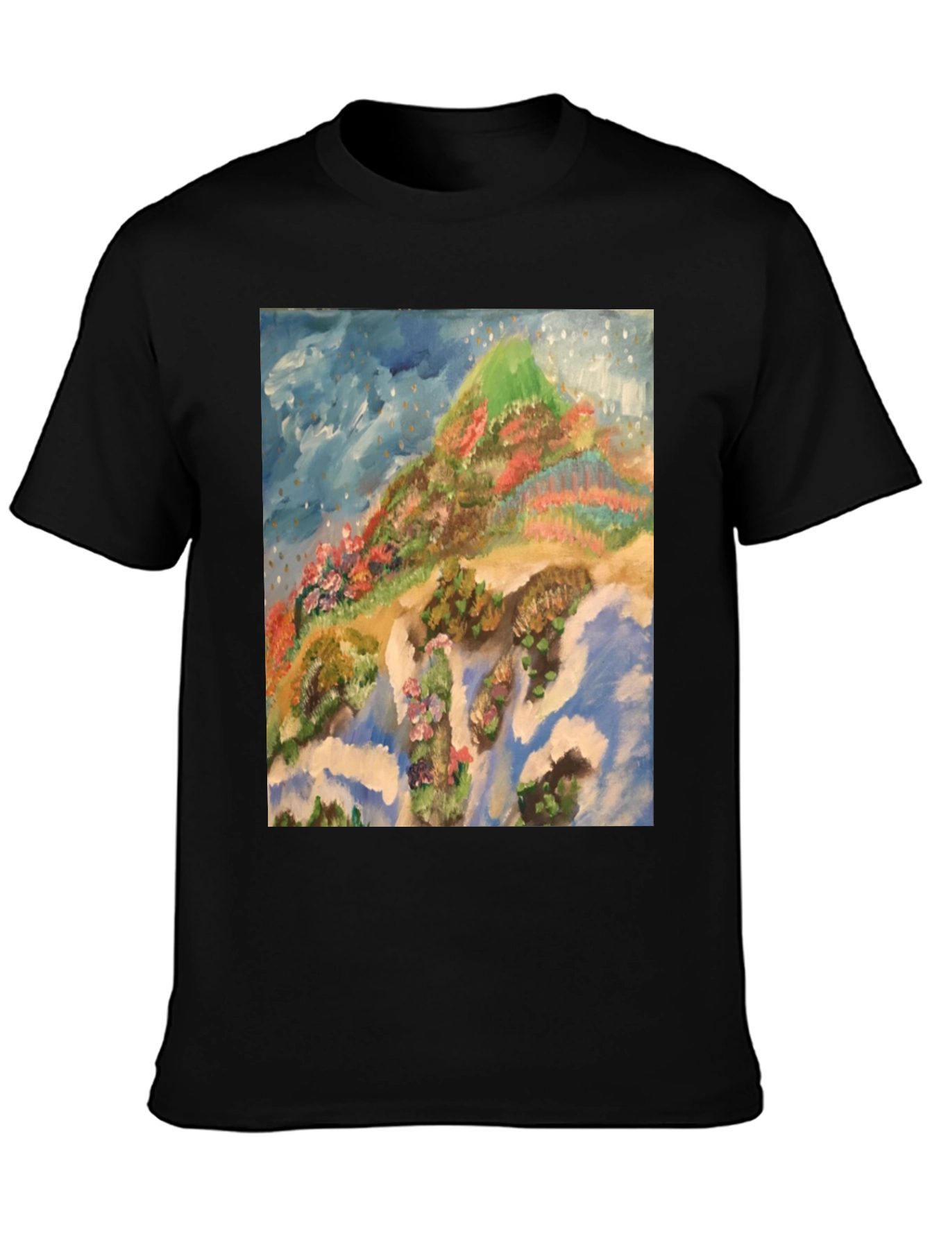 Artistic Mountain Print Black T-Shirt
