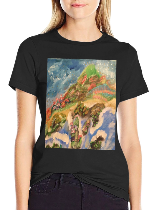 Artistic Mountain Print Black T-Shirt