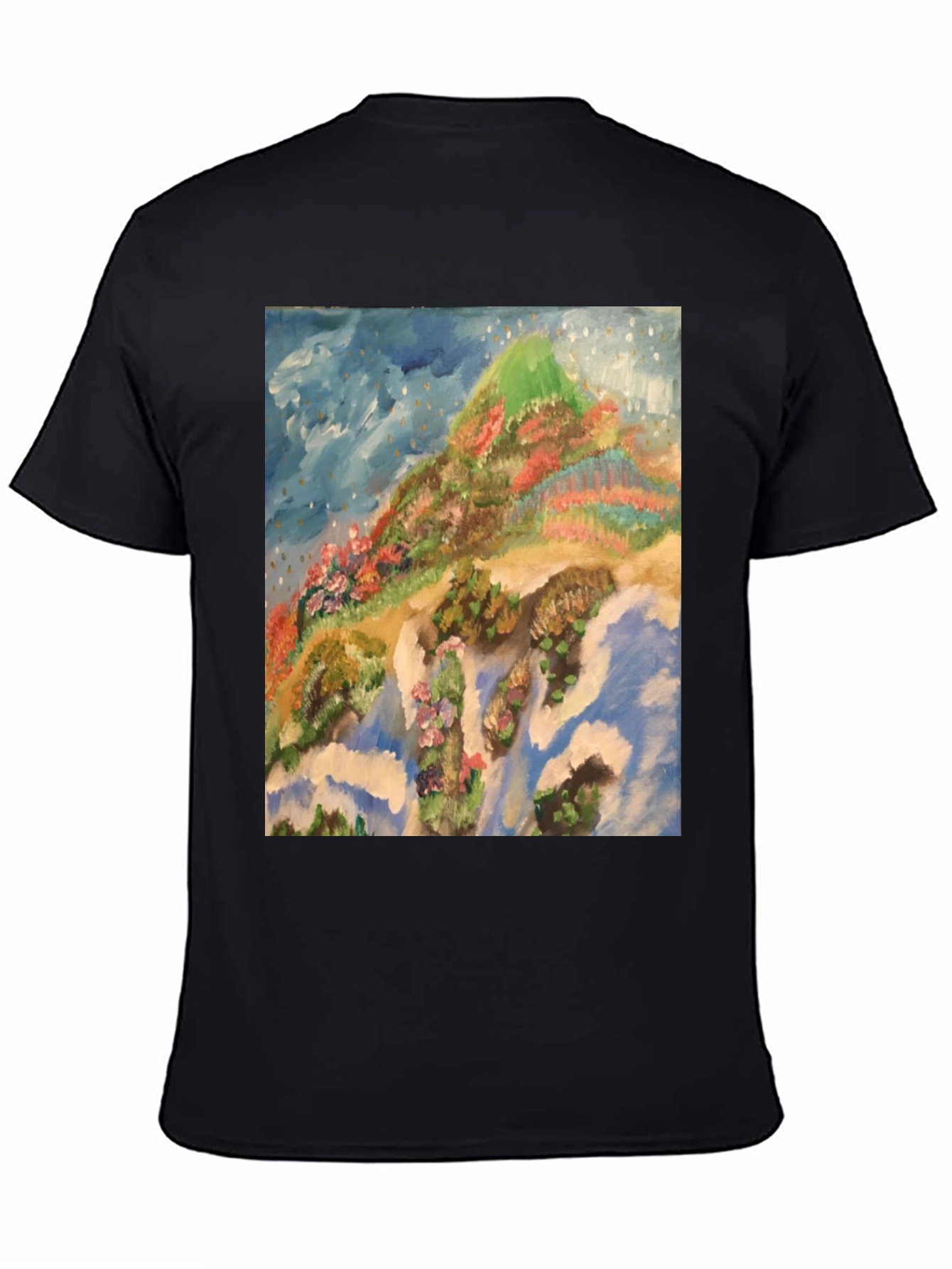 Artistic Mountain Print Black T-Shirt