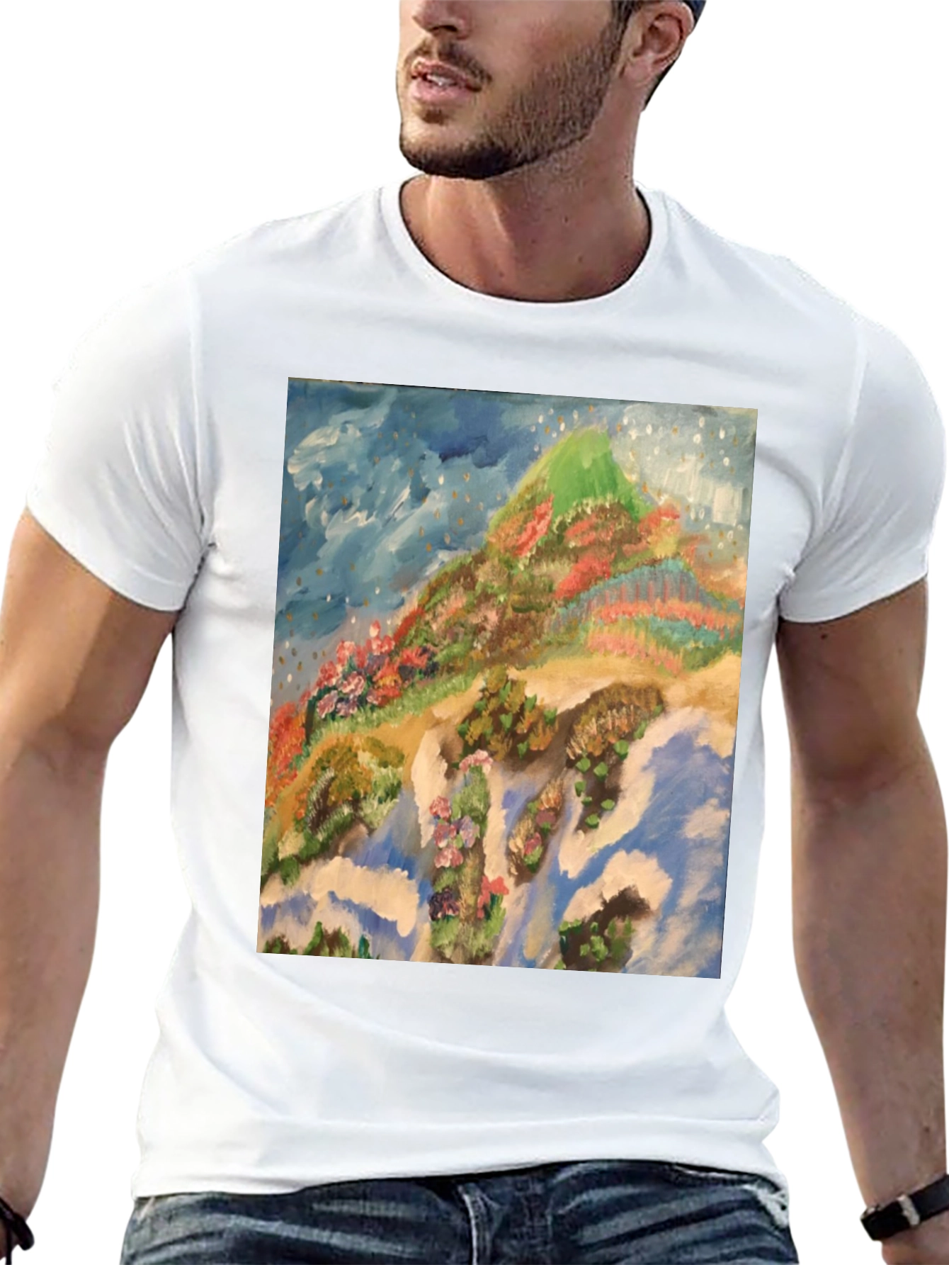 Artistic Mountain Print Black T-Shirt