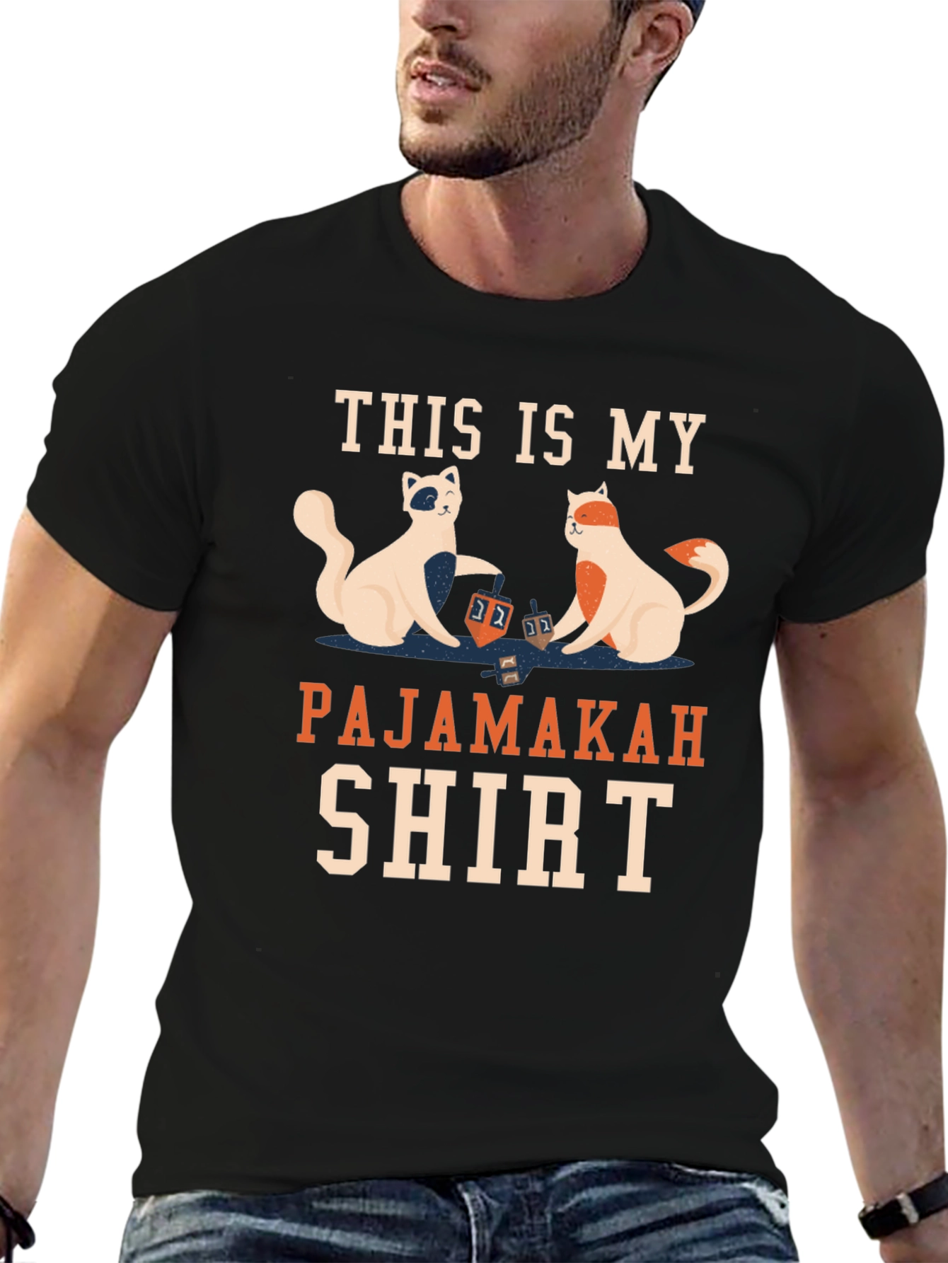 Pajamakah Shirt: Hanukkah Cats & Dreidels T-Shirt