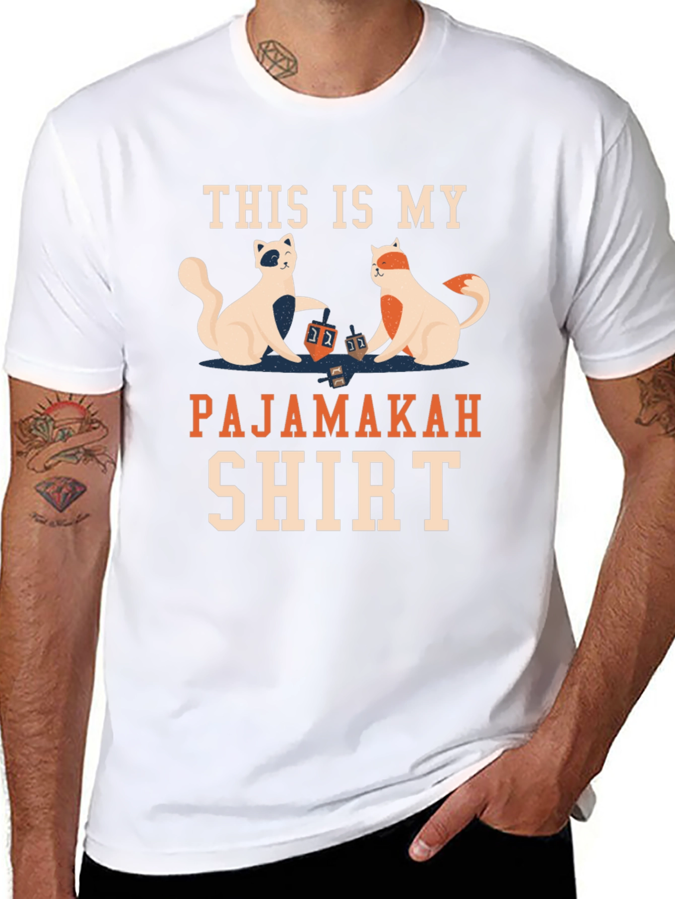 Pajamakah Shirt: Hanukkah Cats & Dreidels T-Shirt