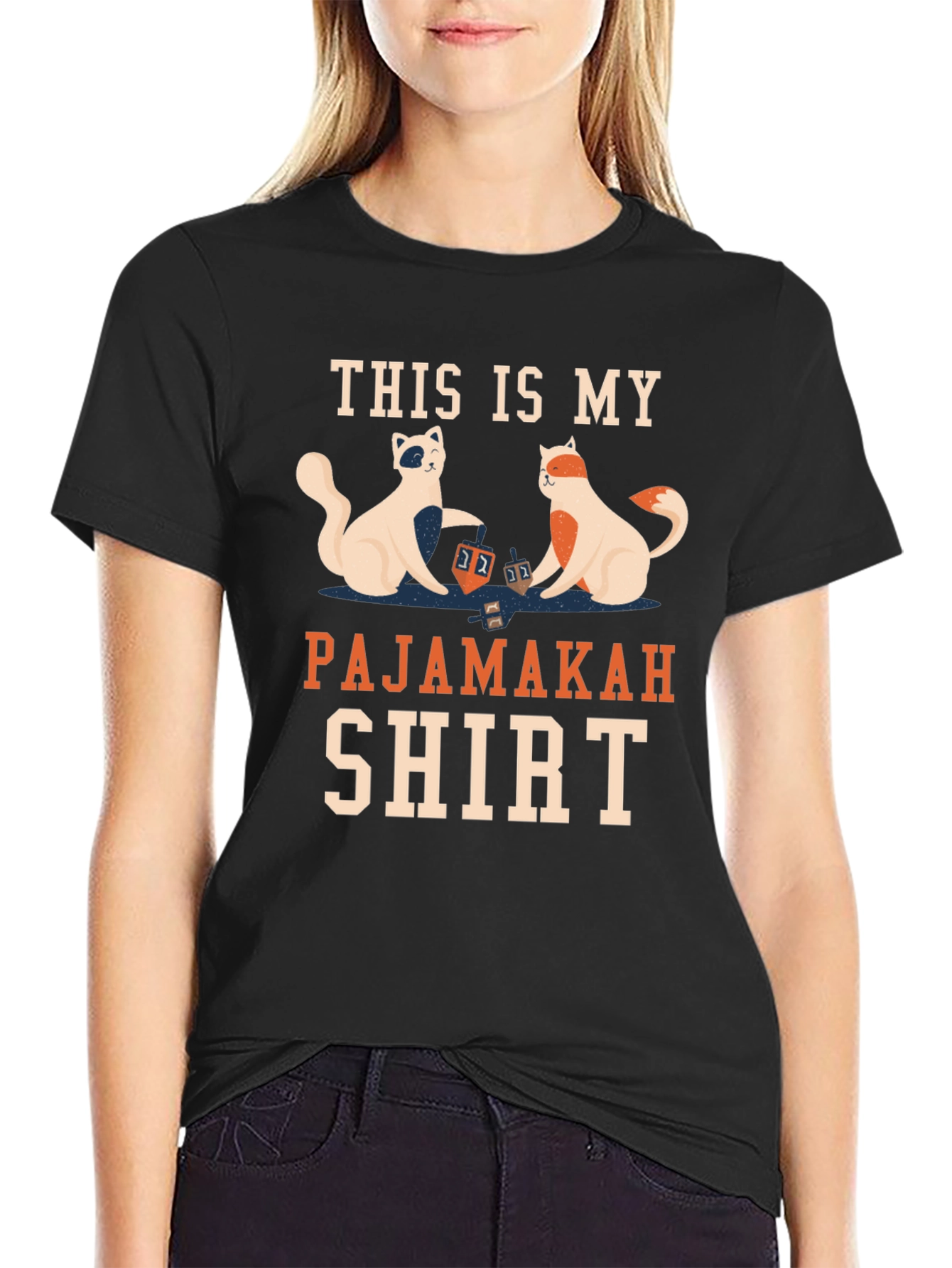 Pajamakah Shirt: Hanukkah Cats & Dreidels T-Shirt